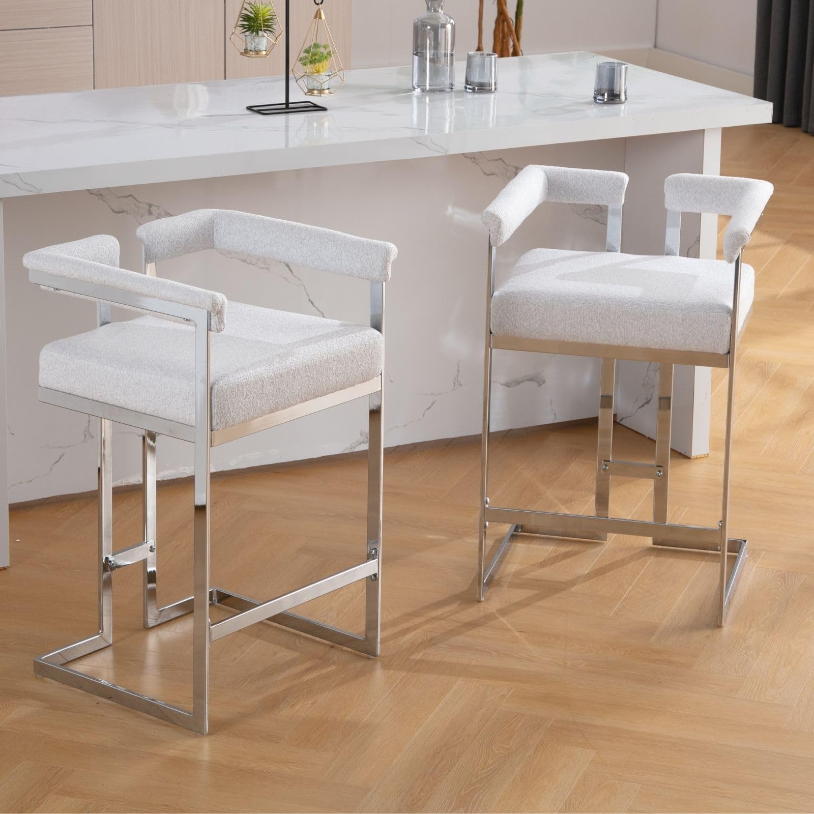 CHICAURA 26" Modern Metal Finish Bar Stools Set of 2 - 1010CS