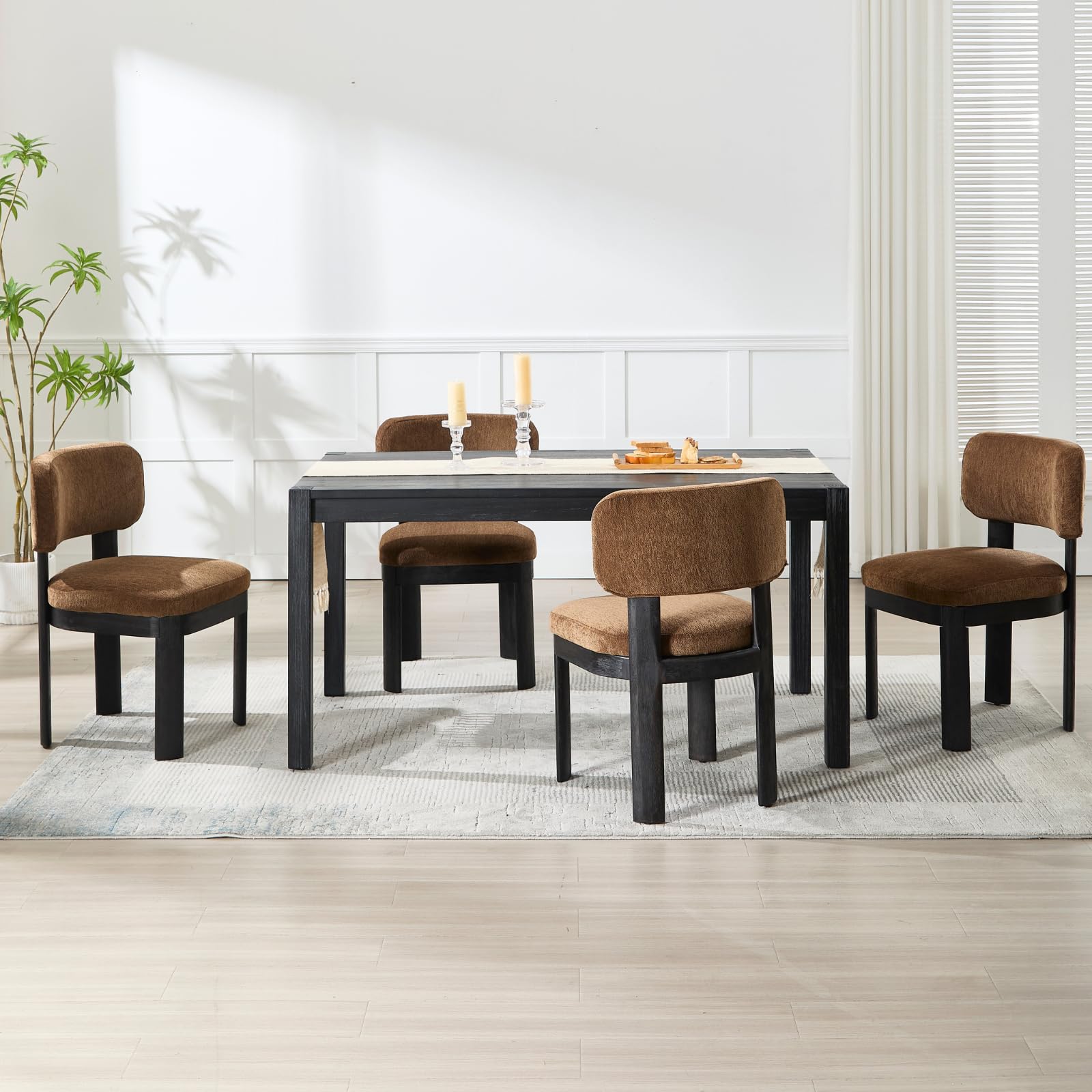 Brown chairs around table with white chairs