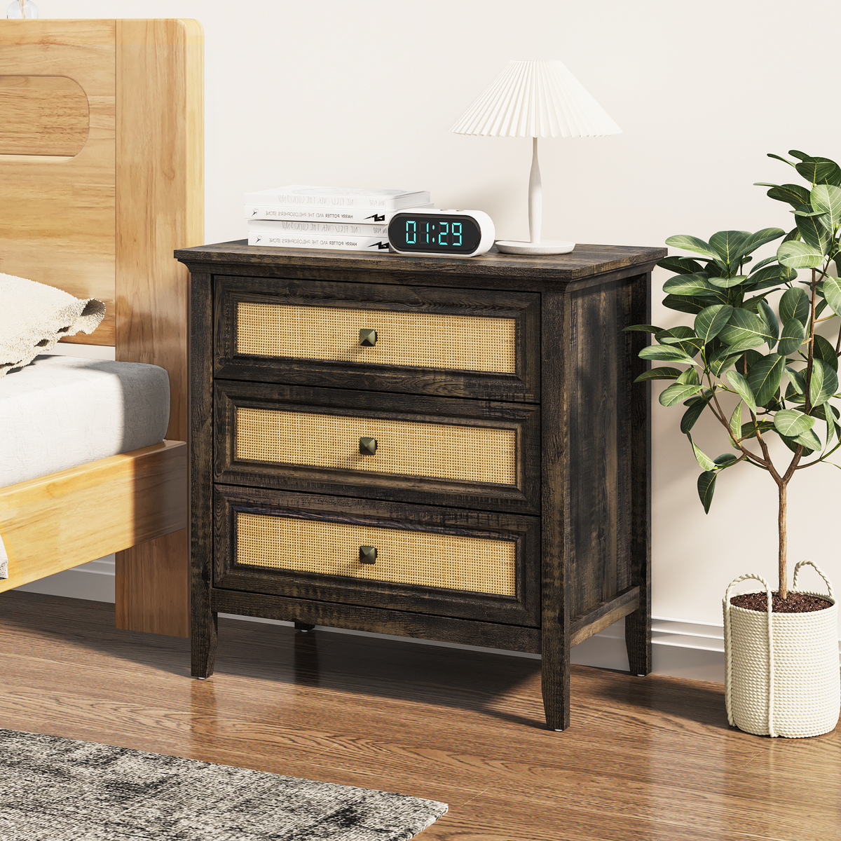 30" Rattan 3-Drawer Dresser