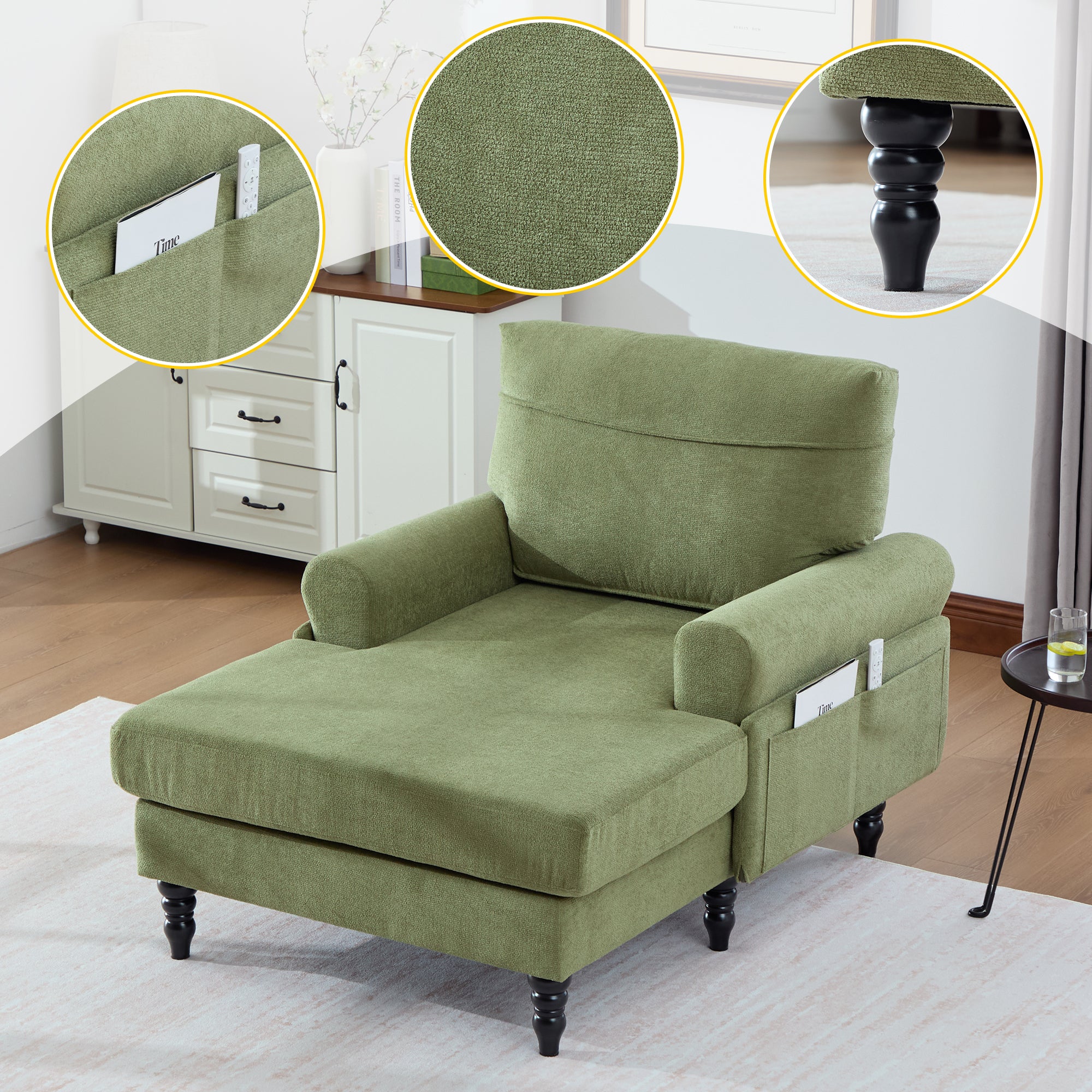49.4" Chenille Accent Chair Chaise Lounge Wide Cushion Lounger