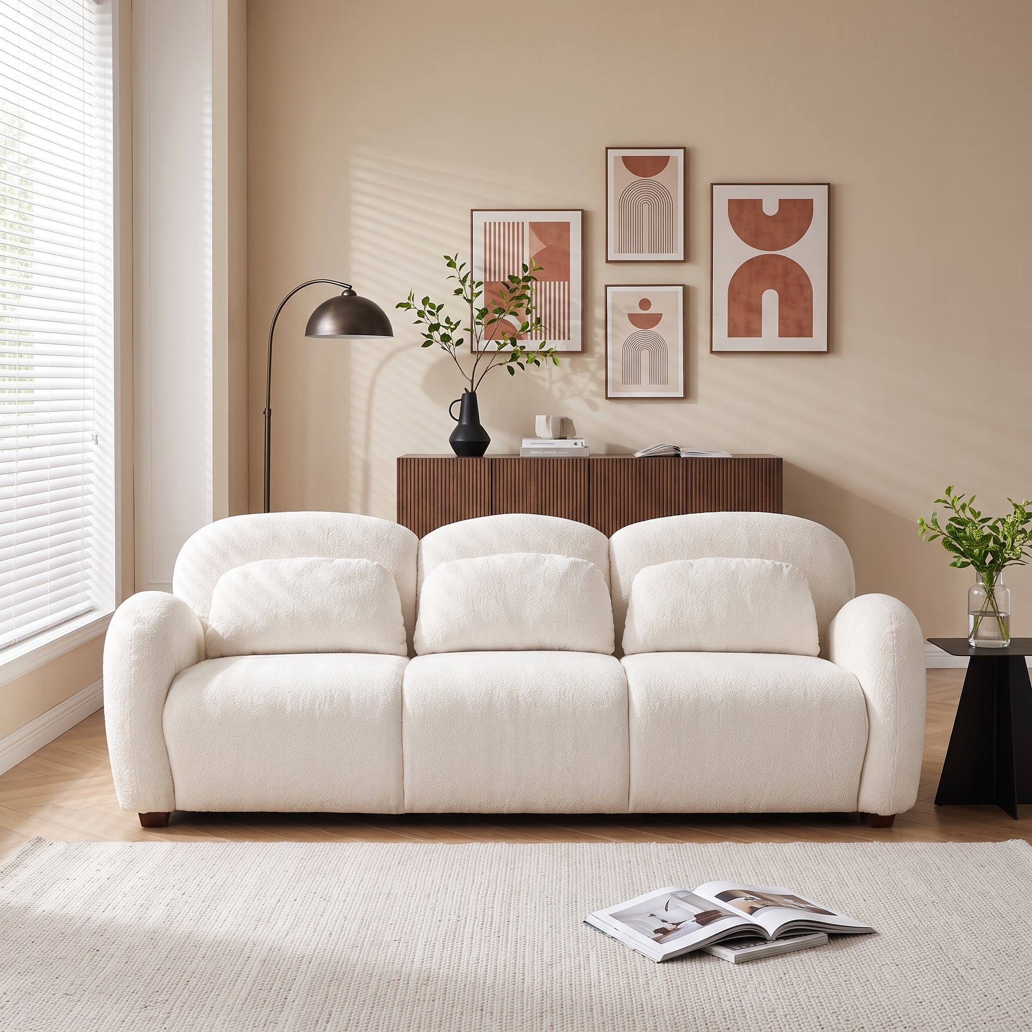 78" Modern 3-Seater Boucle Sofa with 3 Pillows
