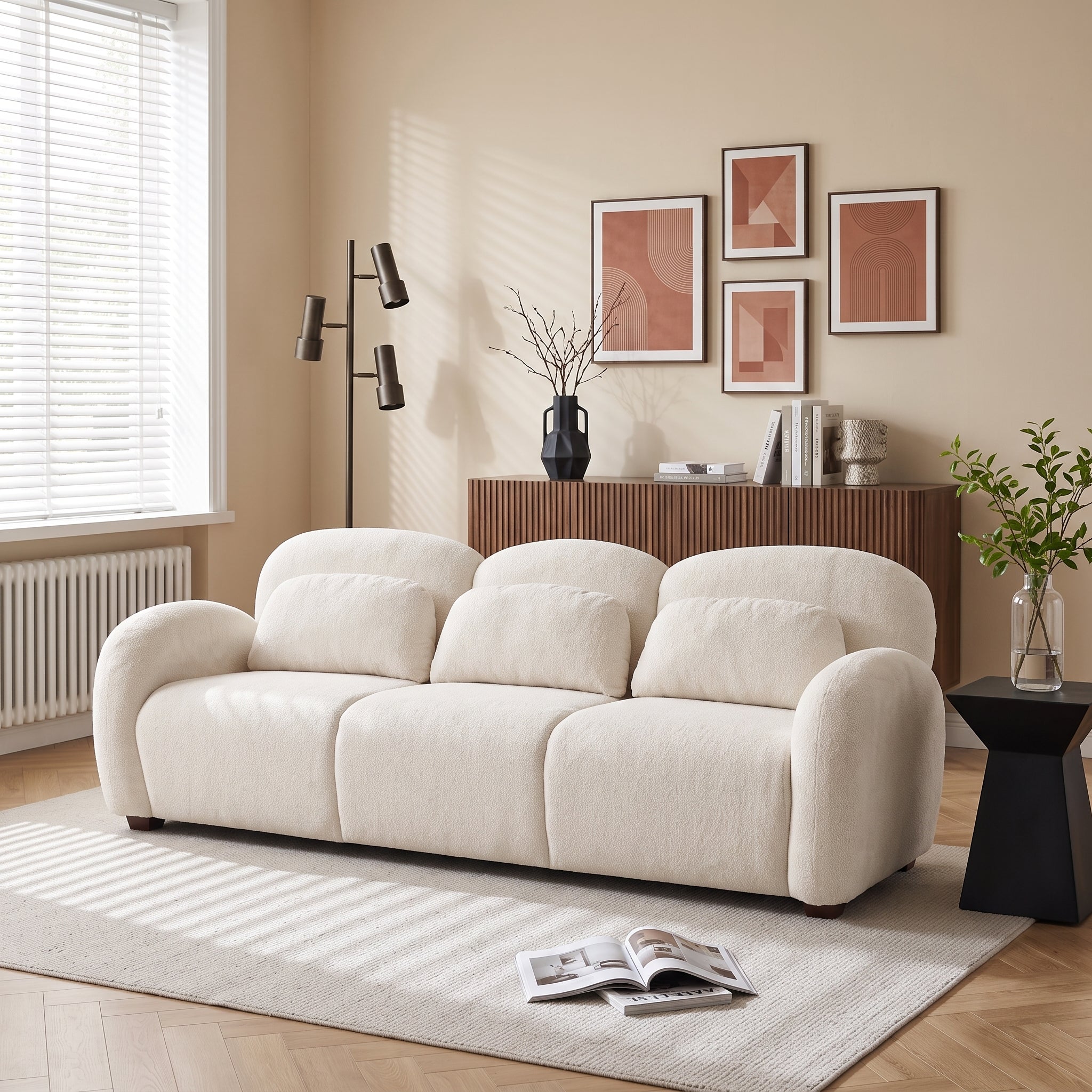 78" Modern 3-Seater Boucle Sofa with 3 Pillows