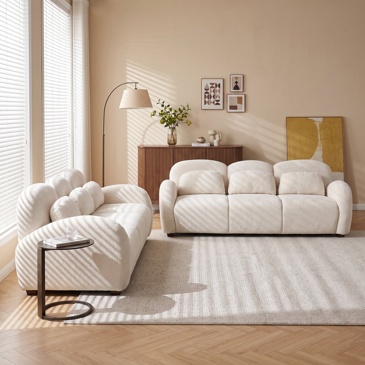 78" Modern 3-Seater Boucle Sofa with 3 Pillows