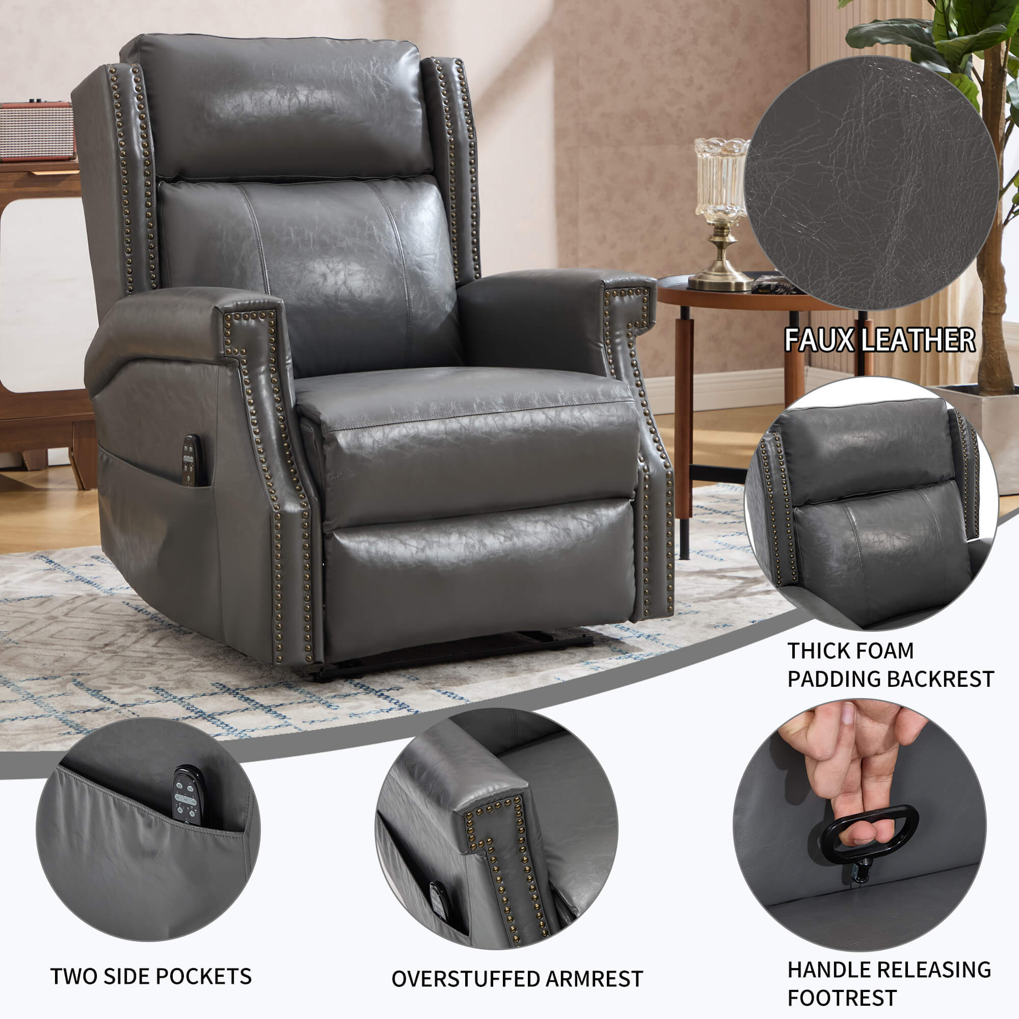 Modern Faux Leather Living Room Manual Recliner Chair