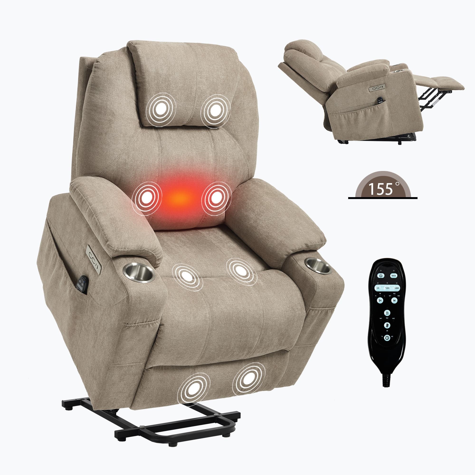 Power Lift Electric Massage Heat USB Recliner Chair