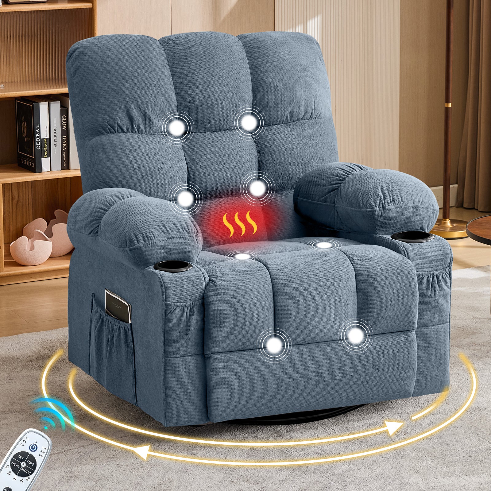 360° Swivel Oversized Massage Recliner Chair with Heat