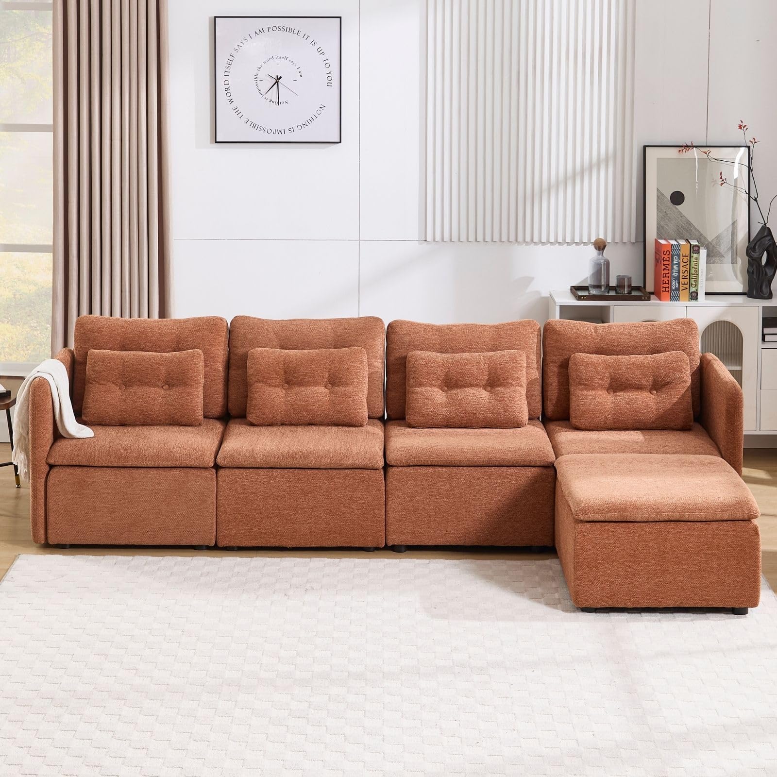 VESCASA Chenille 56.5" Modular Sectional Sofa with Waist Pillow - 90041SF