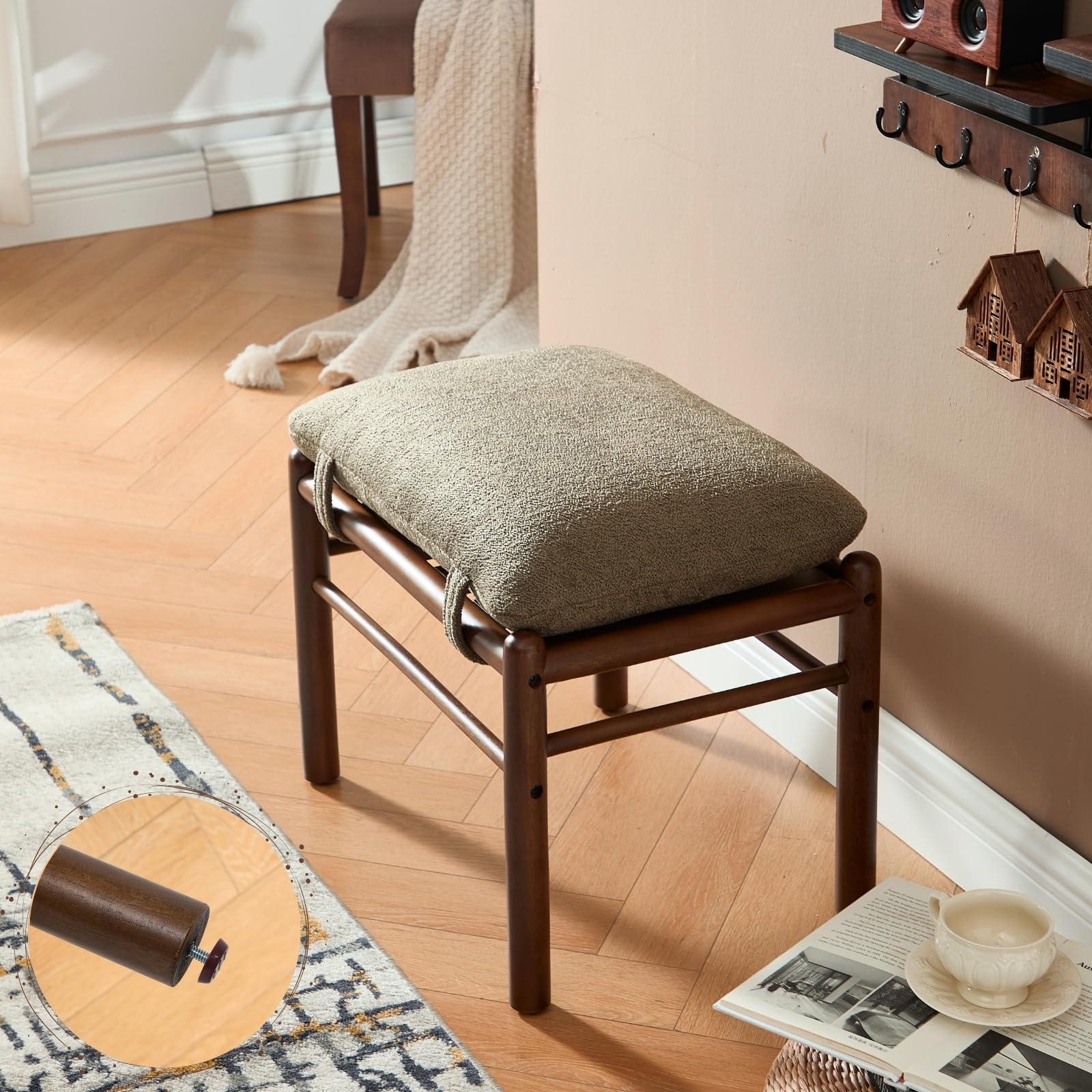 Janoray Wood Footstool Ottoman 1 PCS - 0100OT