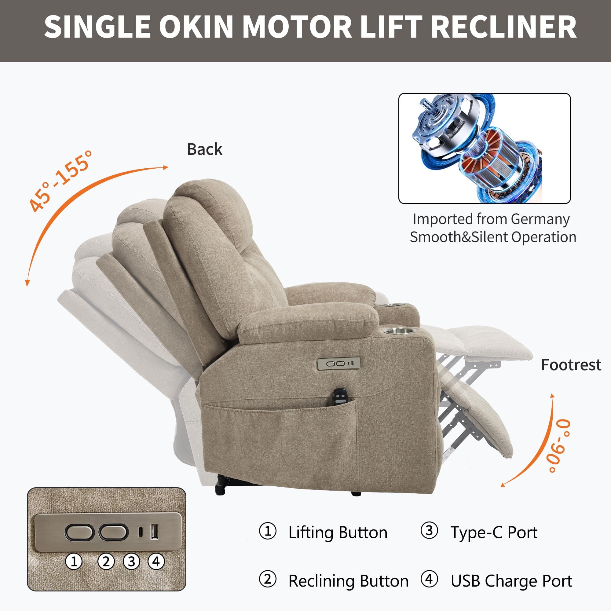Power Lift Electric Massage Heat USB Recliner Chair