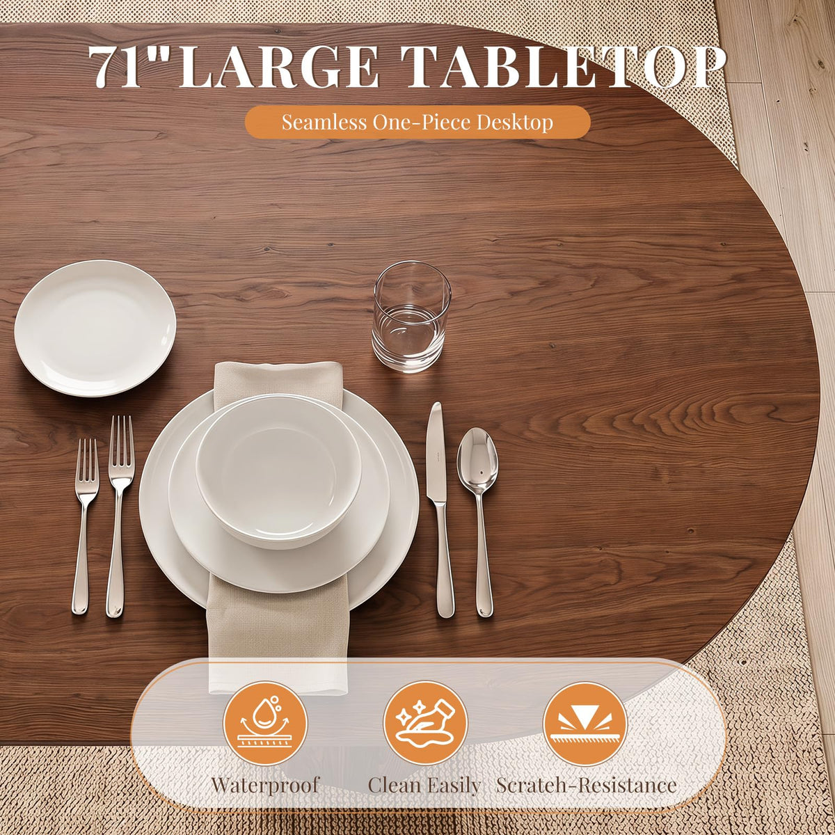 71" Oval Farmhouse Pedestal Dining Table for 6-8