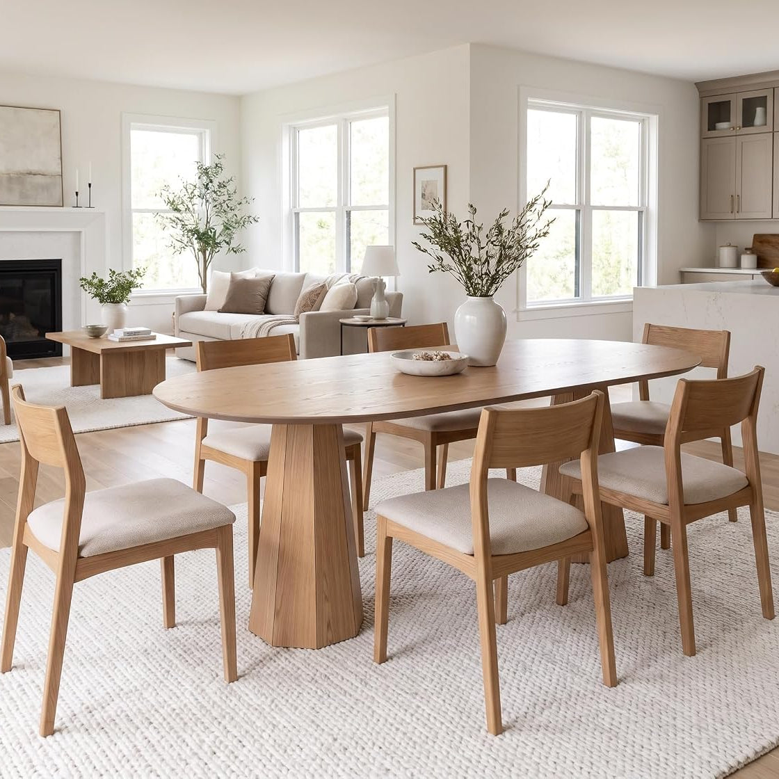 71" Oval Farmhouse Pedestal Dining Table for 6-8