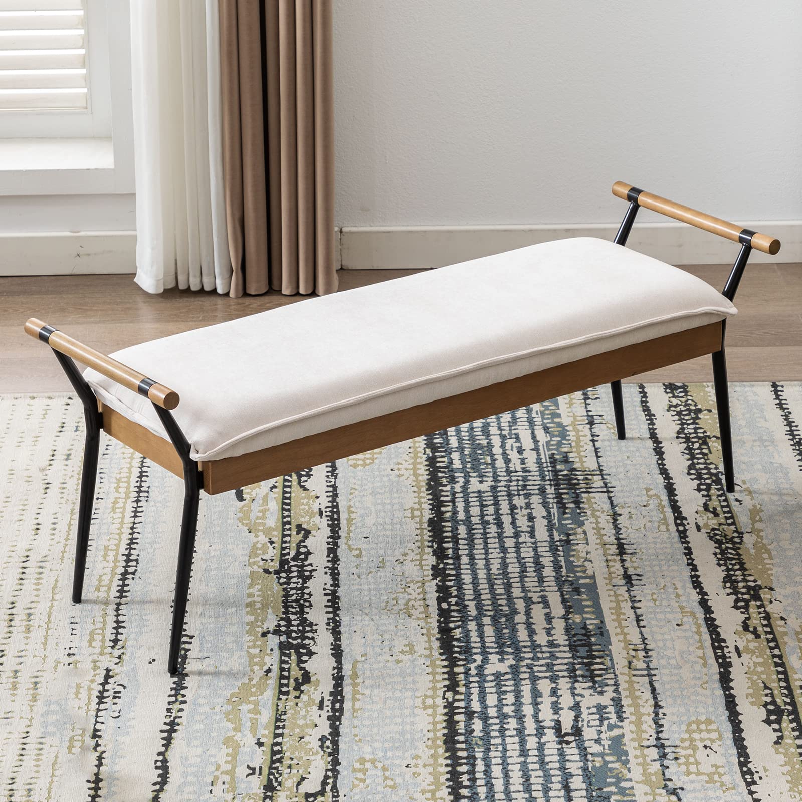 Rectangle Box Bench ROCITY Modern Rectangle Metal Legs Bench with Arms - 2465BH