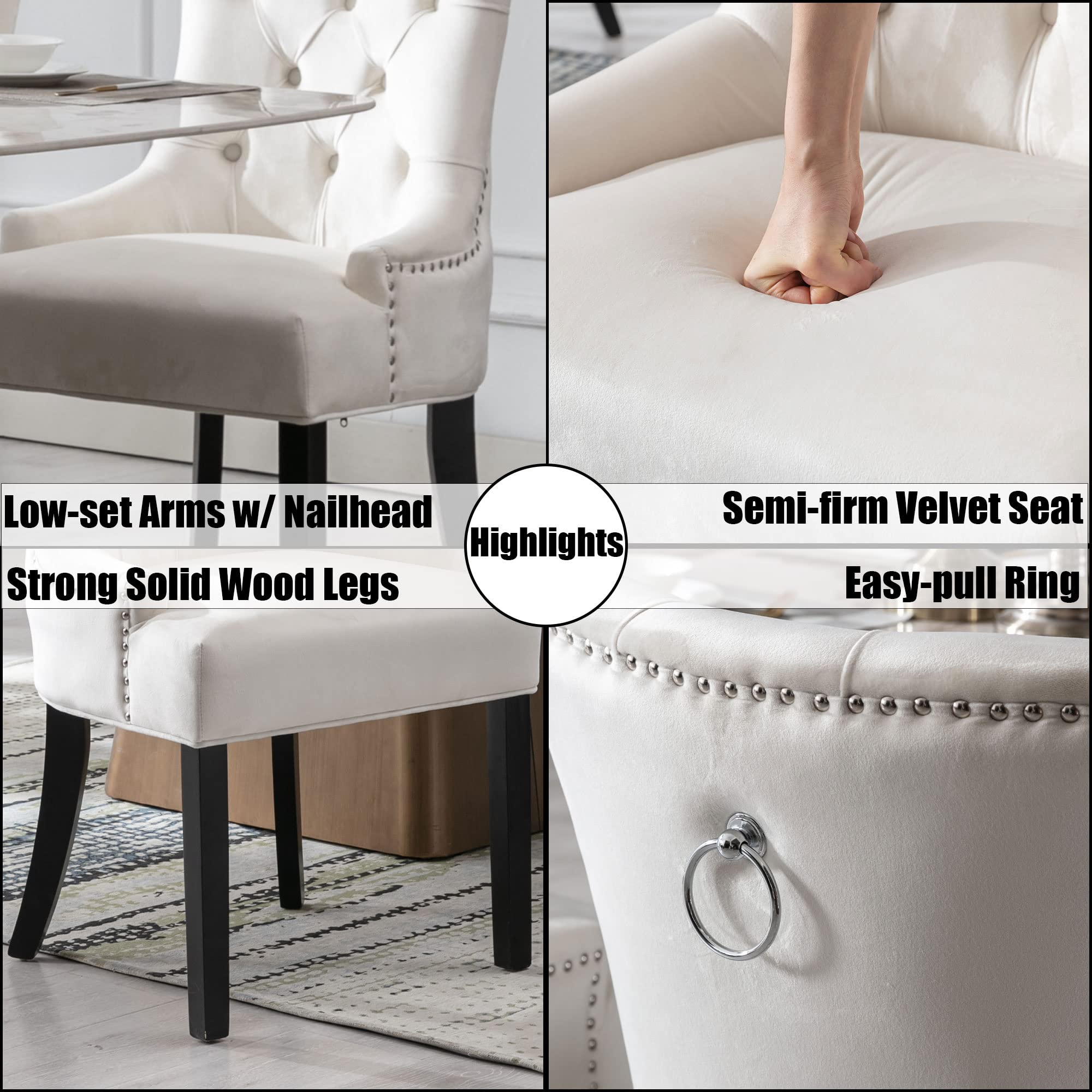 Kmax Tufted Velvet Kitchen Chairs Set of 2 - 8338DC