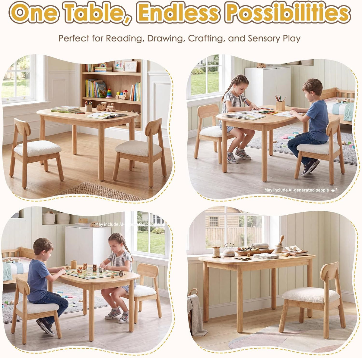 36" Solid Rubberwood Kids Activity Table