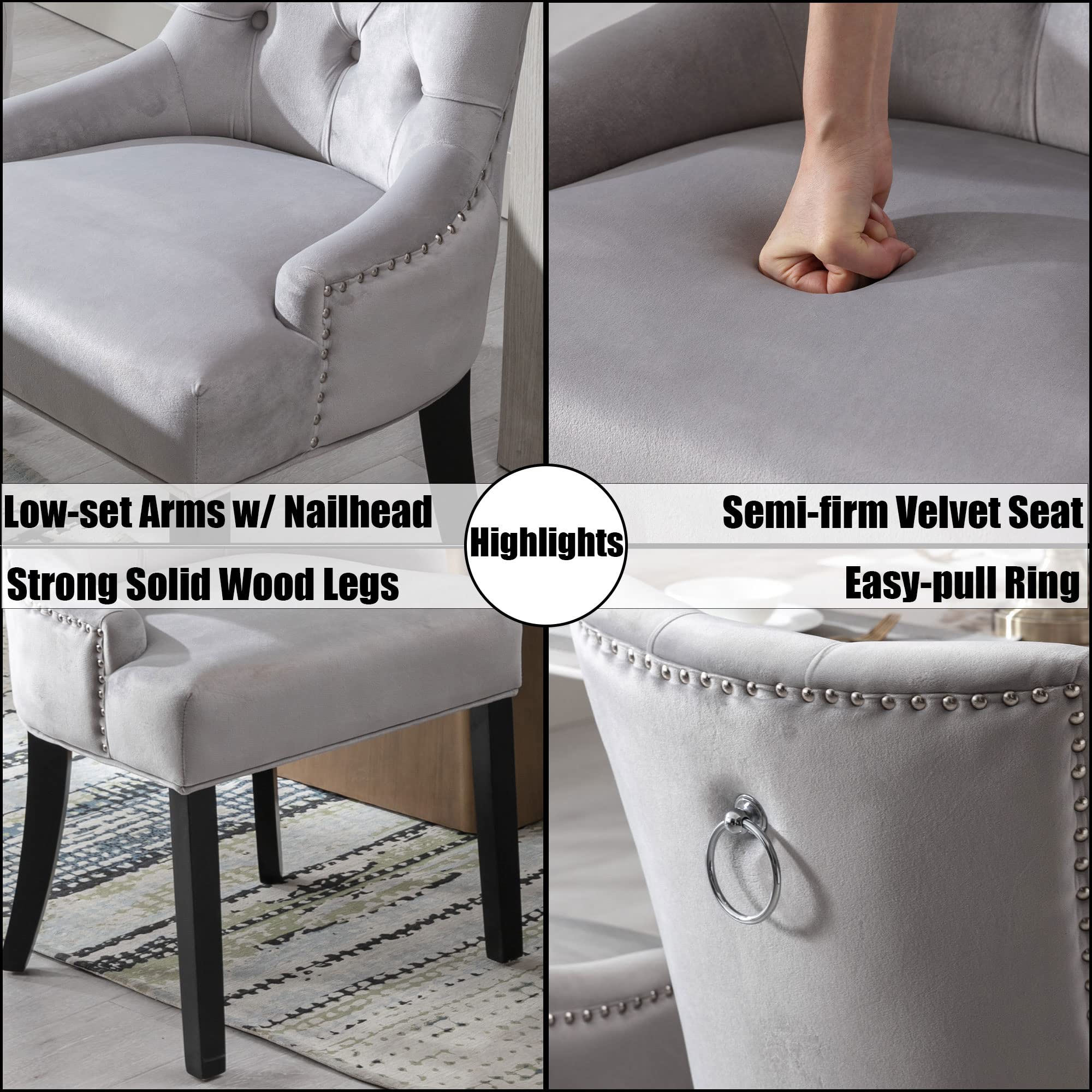 Kmax Tufted Velvet Kitchen Chairs Set of 2 - 8338DC
