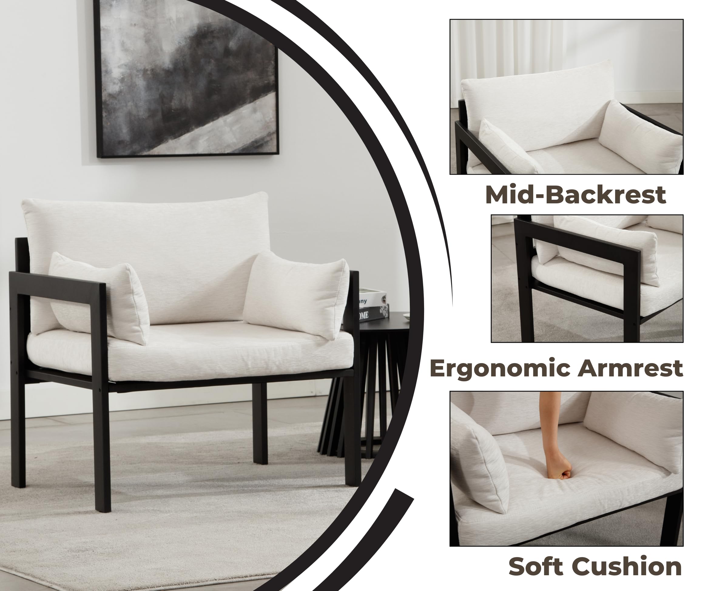 EALSON Modern Fabric White Sofa 1 PCS - 2010SF