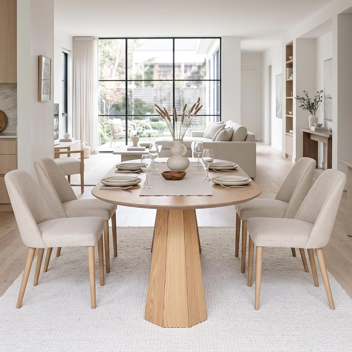 71" Oval Farmhouse Pedestal Dining Table for 6-8