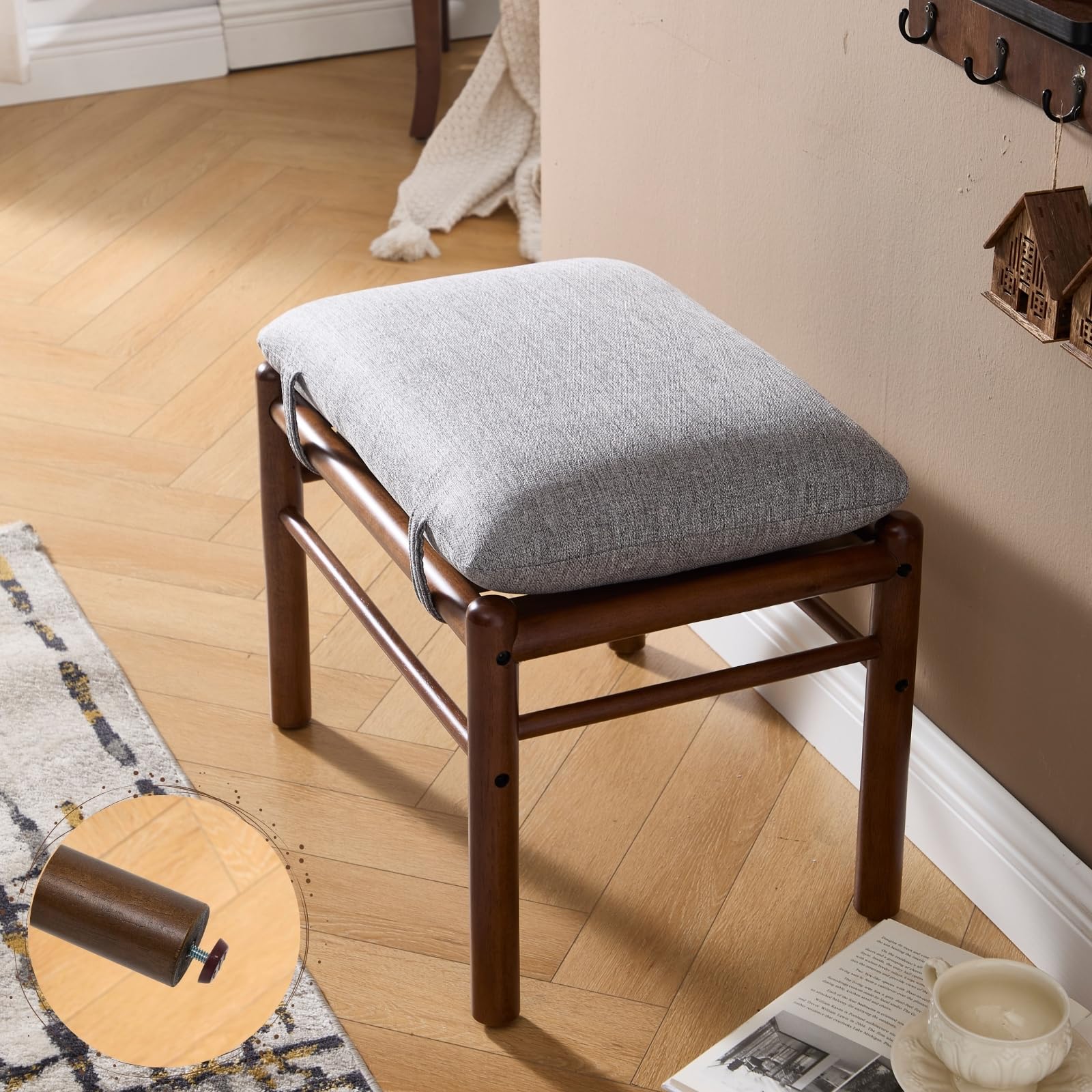 Janoray Wood Footstool Ottoman 1 PCS - 0100OT