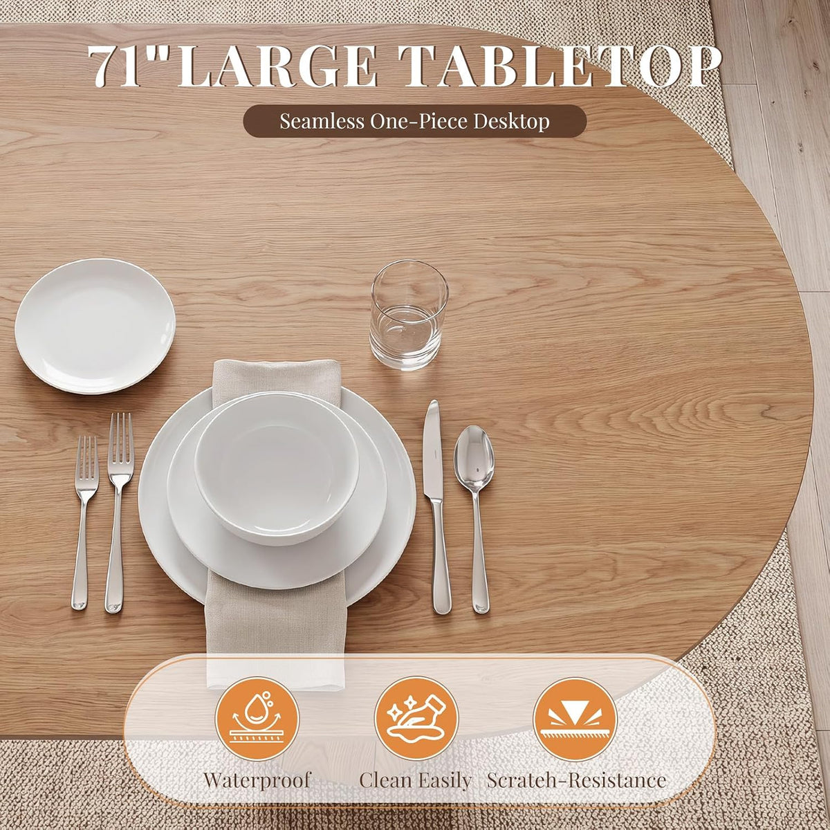 71" Oval Farmhouse Pedestal Dining Table for 6-8