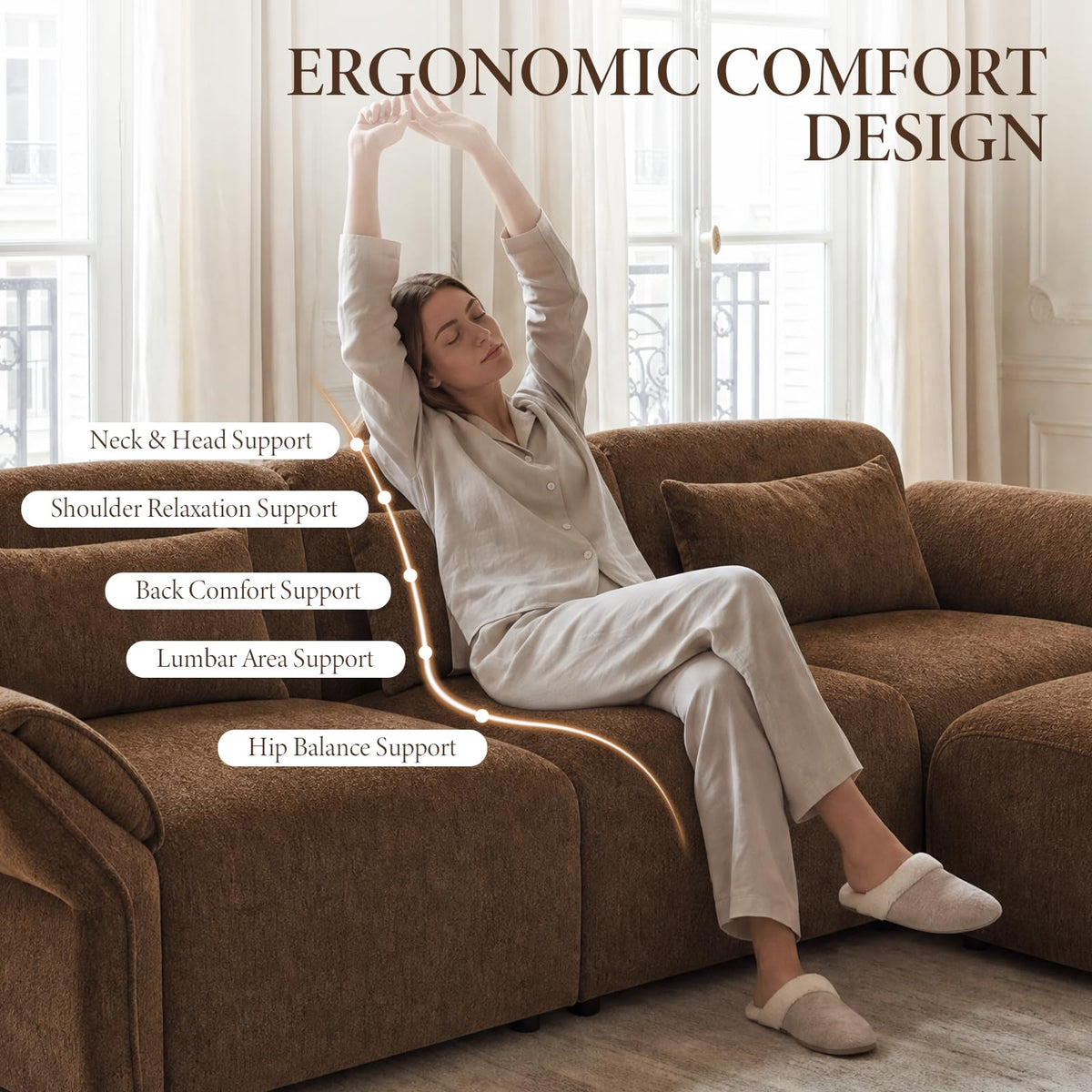 Chenille Modular Sectional Sofa with Deep Seats and Ottoman