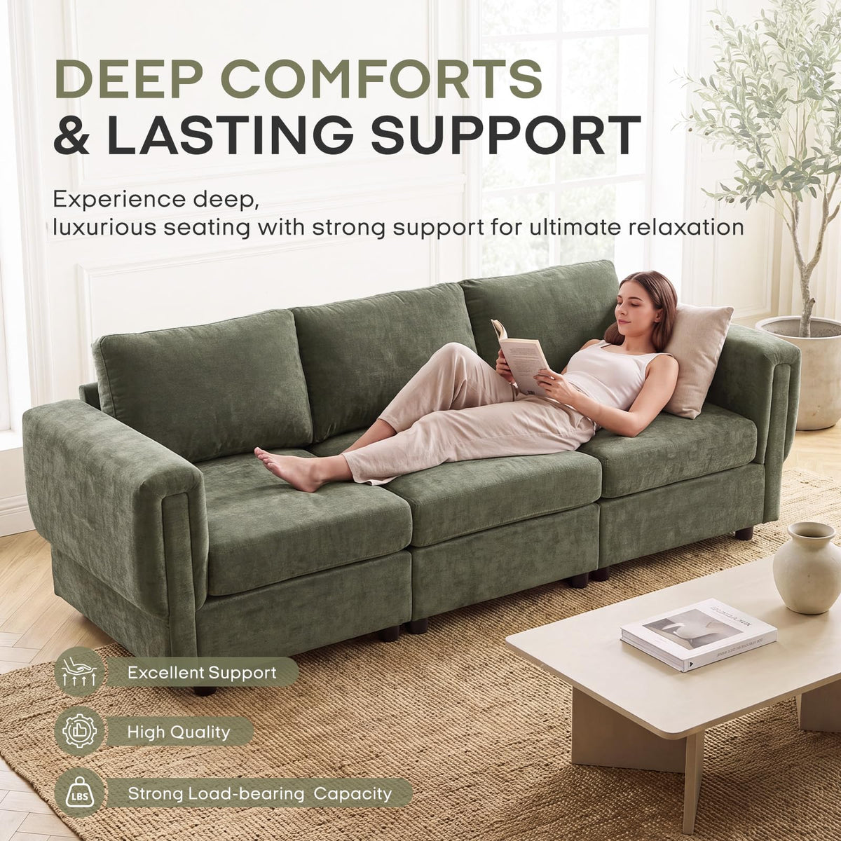 88" Modern Chenille 3-Seater Modular Sofa
