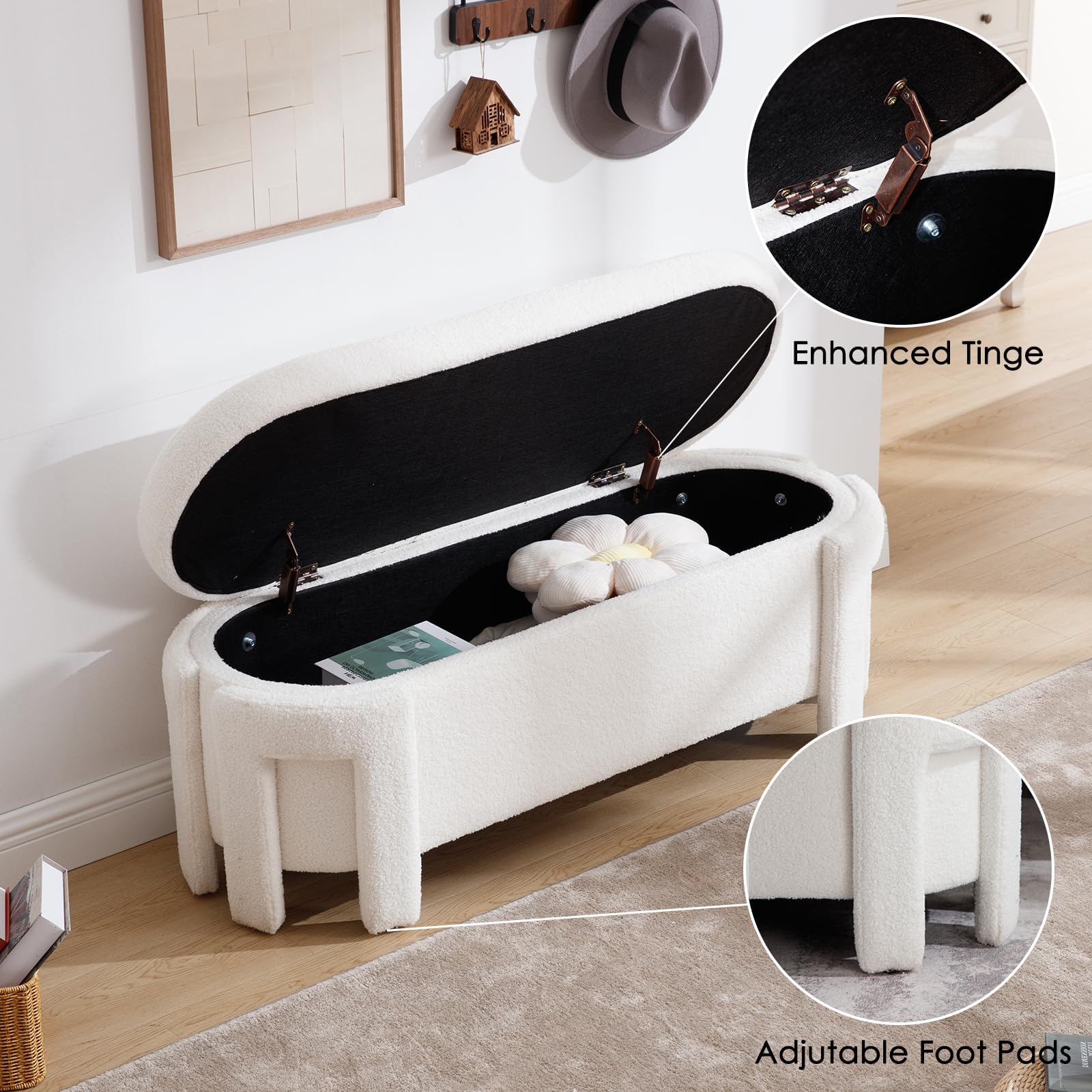 Open storage bench showing interior
