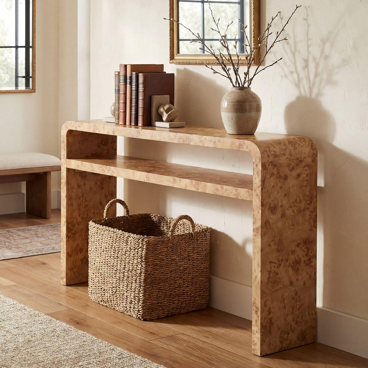 52" Modern Waterfall Console Table with Open Storage Shelf