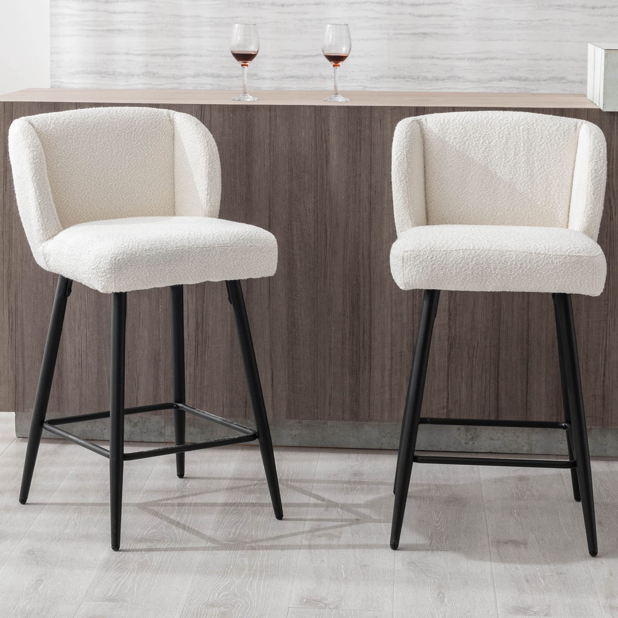 VESCASA 26"H Modern Back Metal Legs Counter Bar Stools Set of 2 - 2305