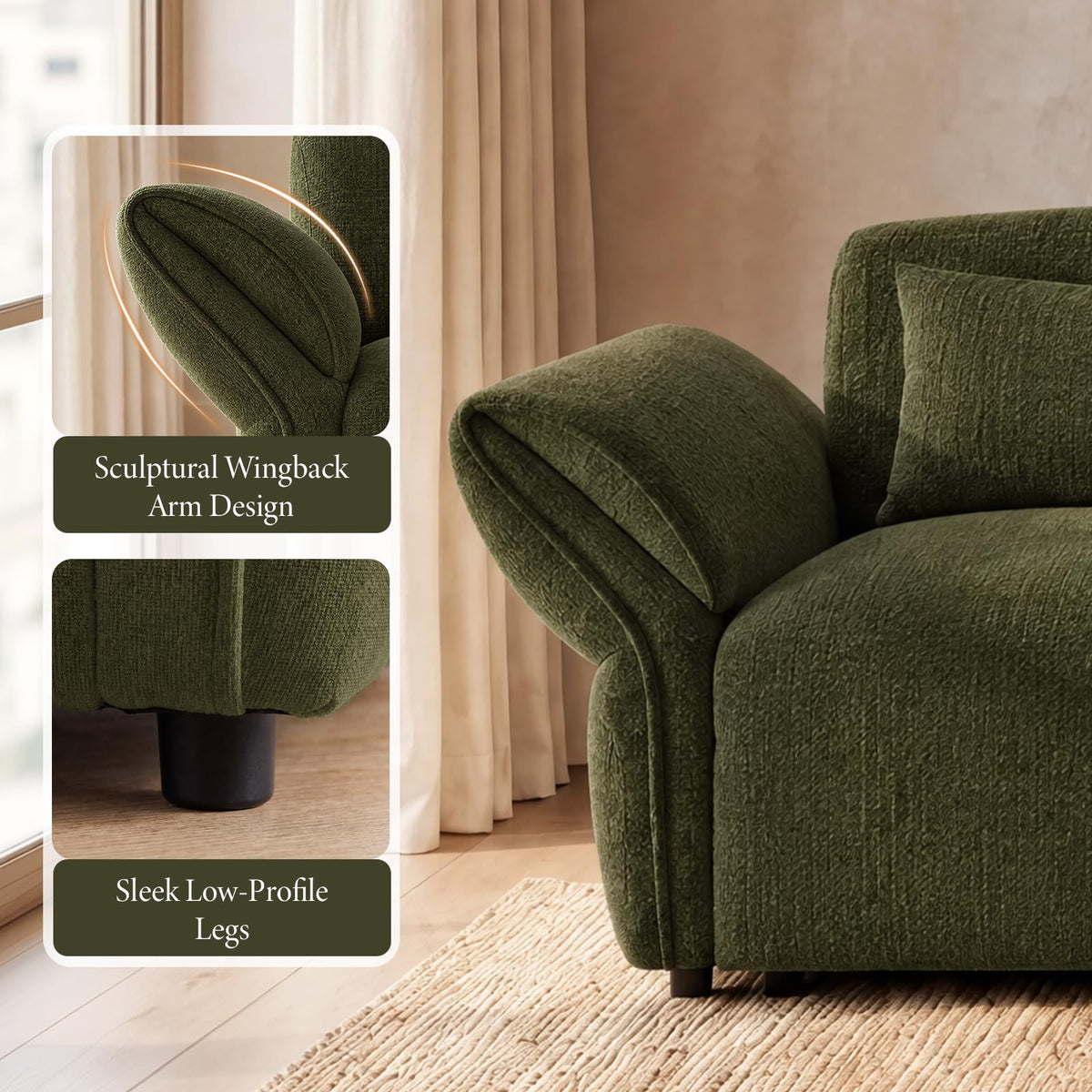 Chenille Modular Sectional Sofa with Deep Seats and Ottoman
