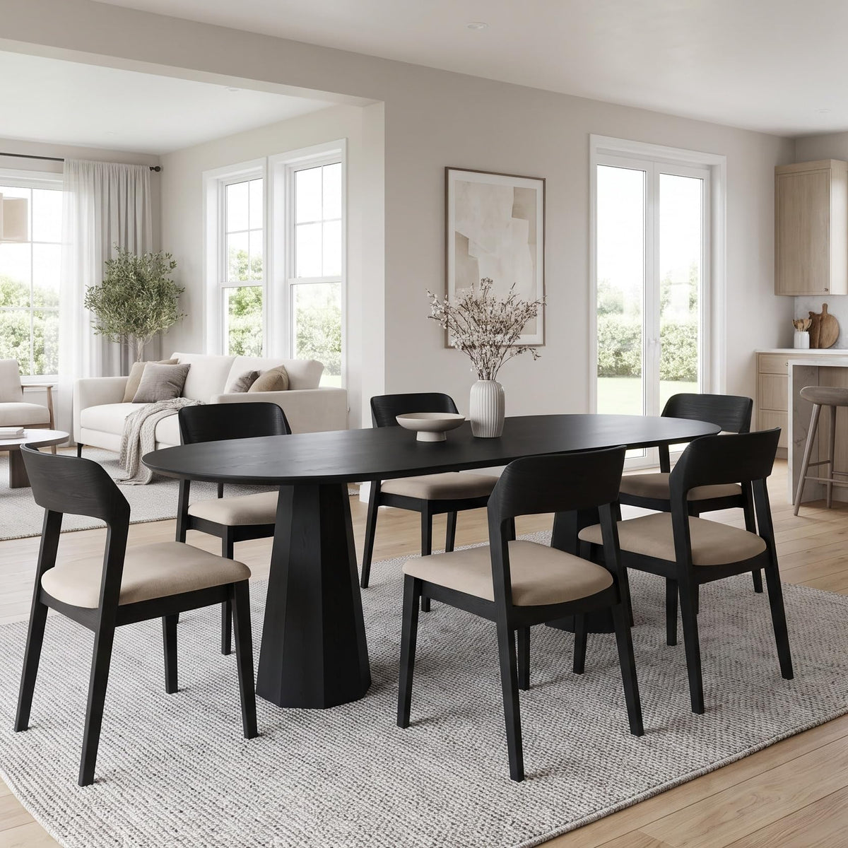 71" Oval Farmhouse Pedestal Dining Table for 6-8