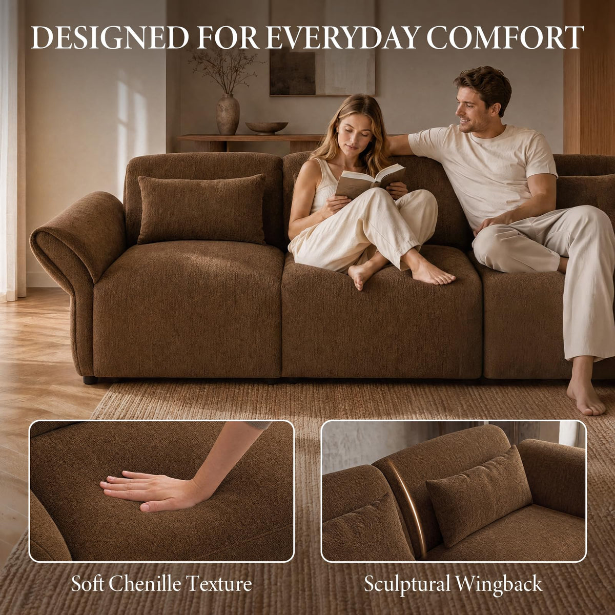 Chenille Modular Sectional Sofa with Deep Seats and Ottoman