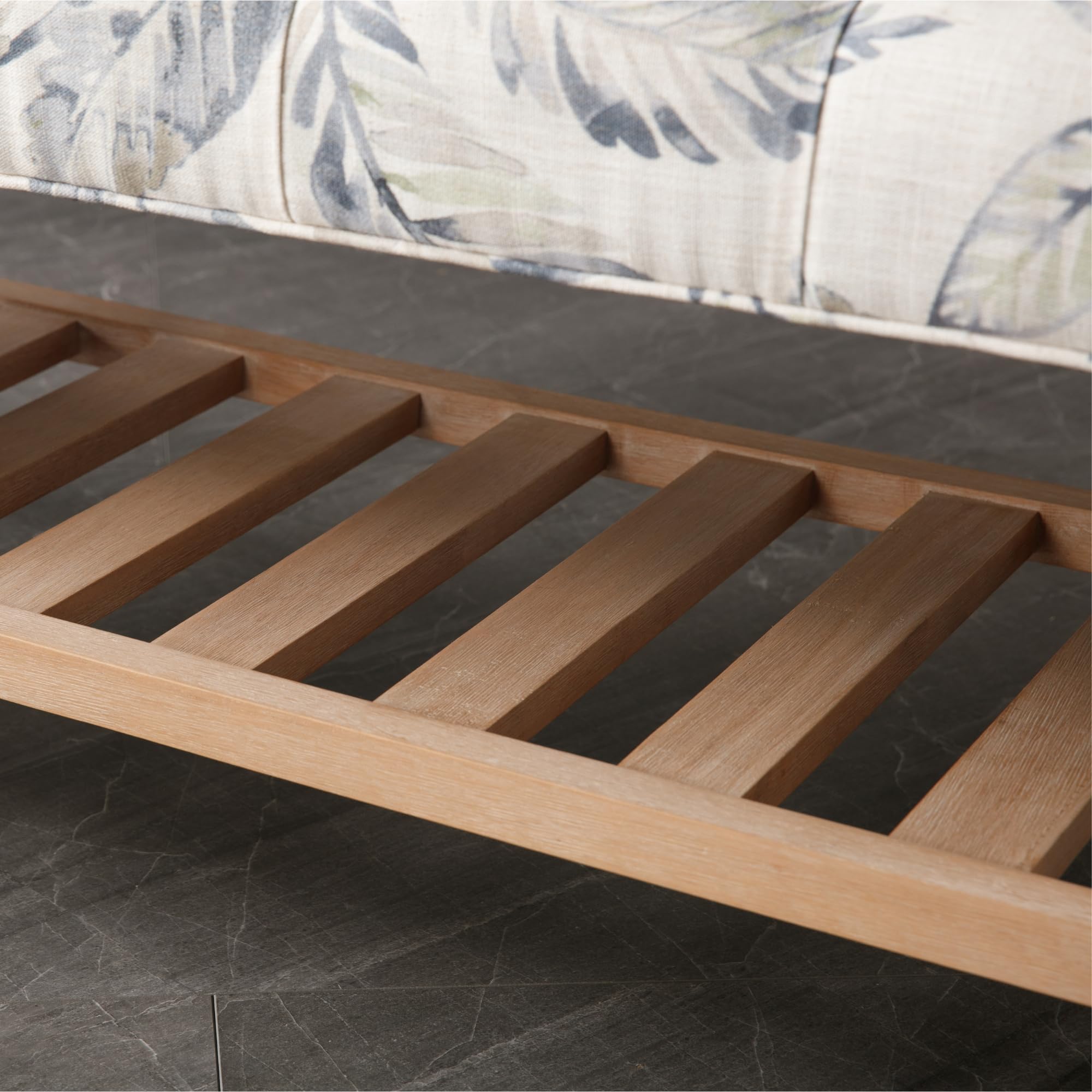 Wood slat shelf close-up