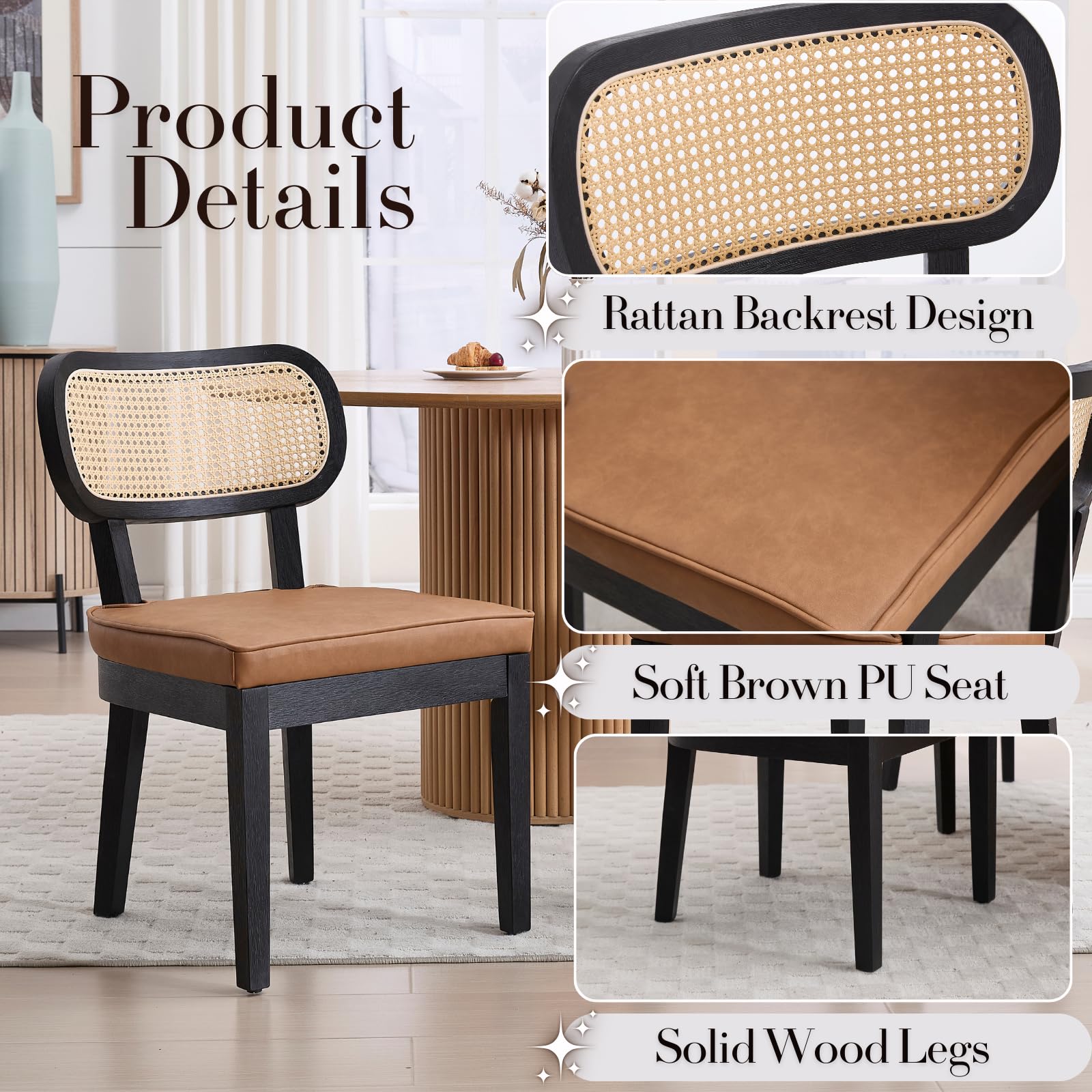 Janoray Rattan Cane Back Dining Chairs Set of 2 - 10084DC