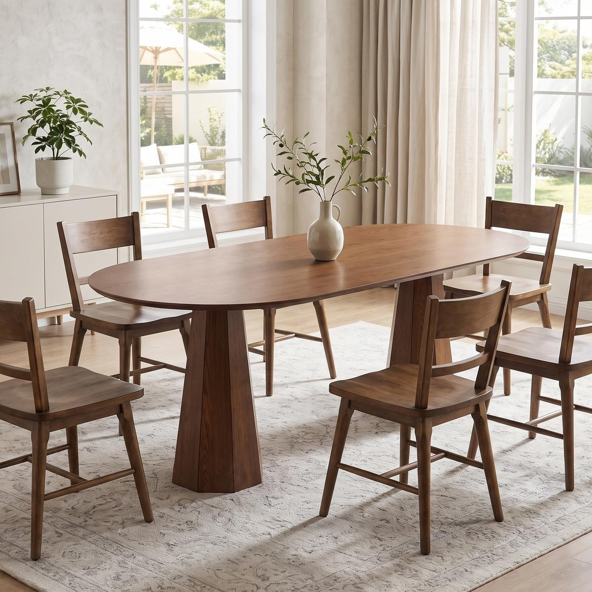 71" Oval Farmhouse Pedestal Dining Table for 6-8