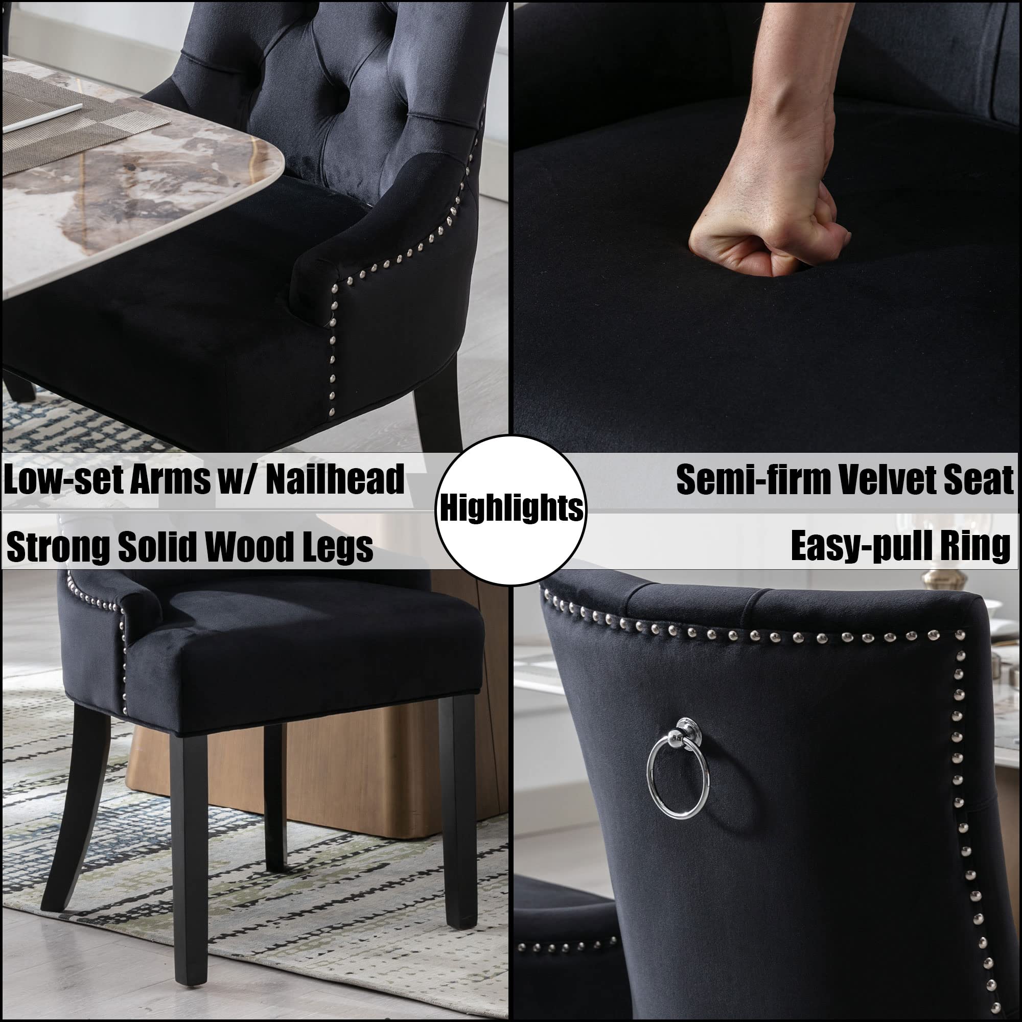 Kmax Tufted Velvet Kitchen Chairs Set of 2 - 8338DC