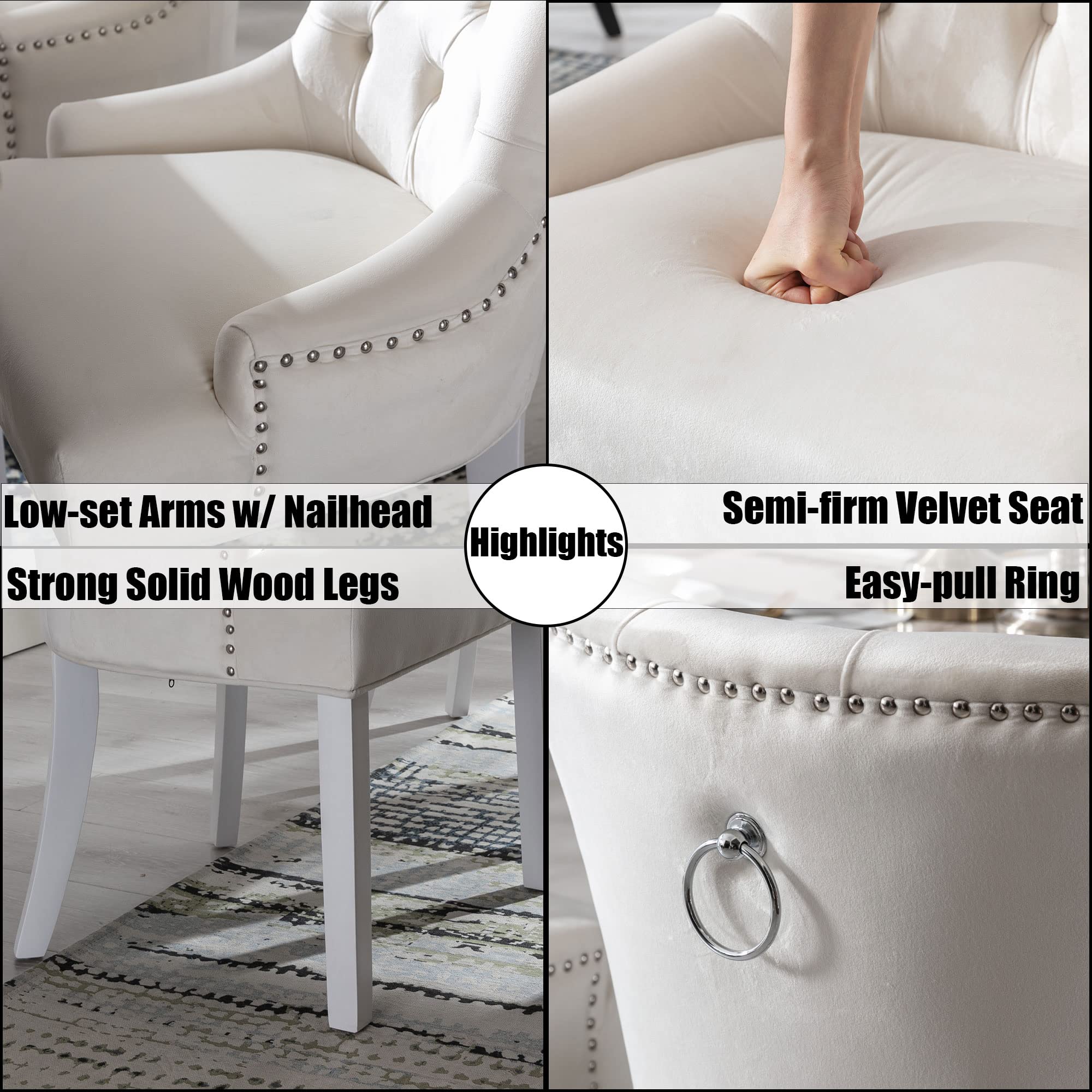 Kmax Tufted Velvet Kitchen Chairs Set of 2 - 8338DC