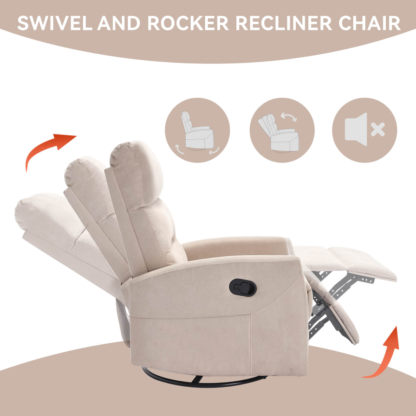 Modern Polyester Fabric Manual 360 Swivel Rocker Recliner Chair