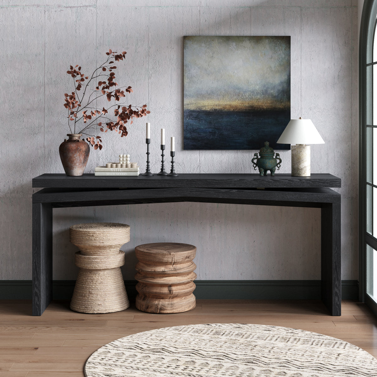 65" Rustic Farmhouse Console Table with Wood Veneer