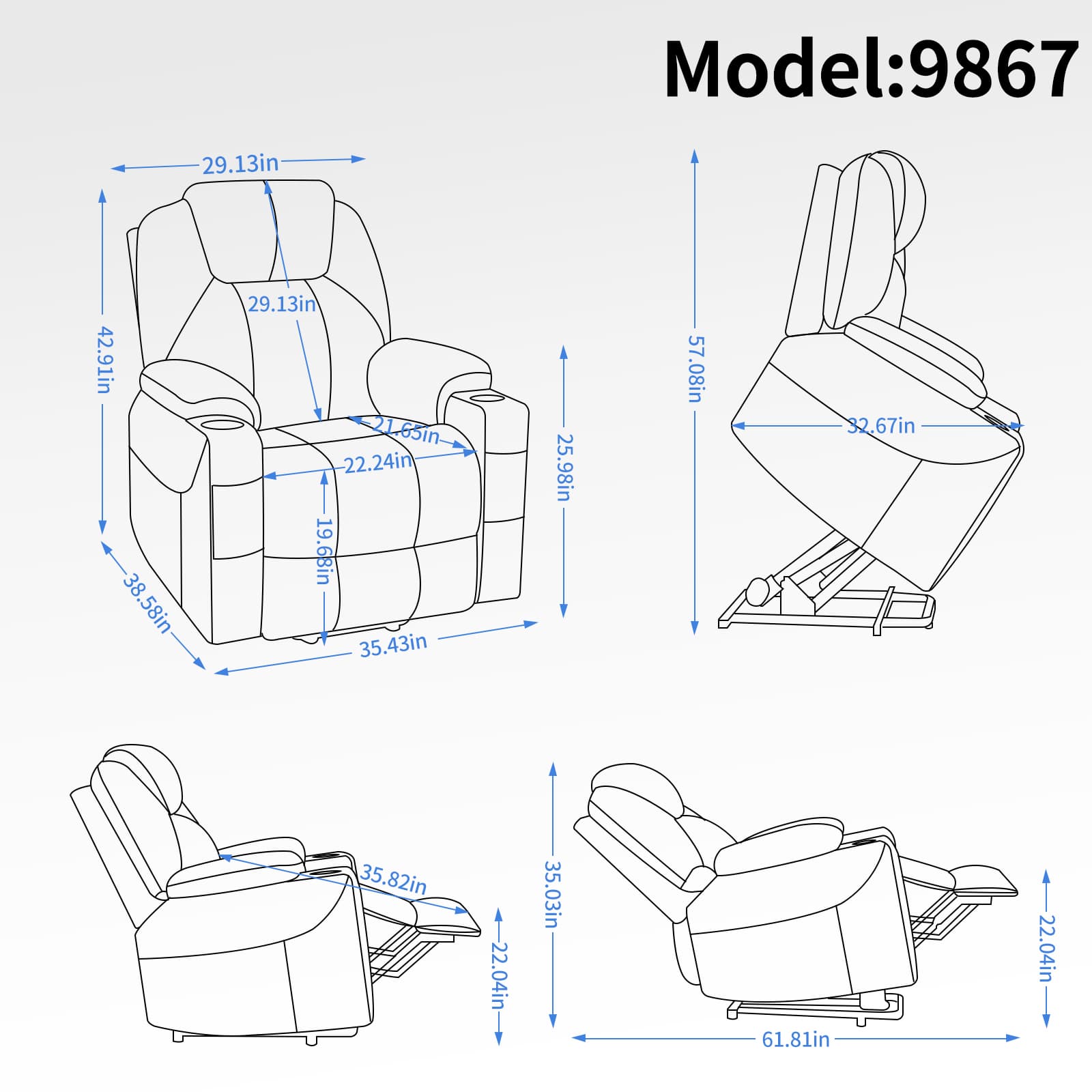Power Lift Electric Massage Heat USB Recliner Chair