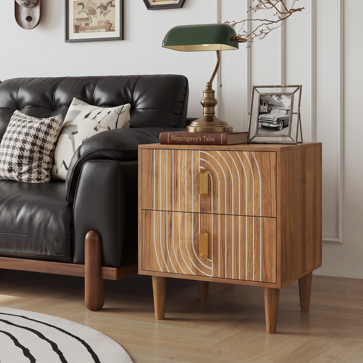 18" Mid-Century Modern Nightstand with 2 Drawers