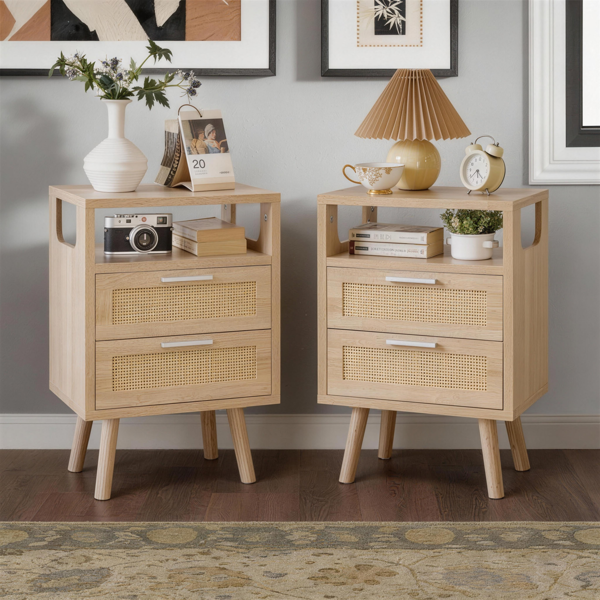 15" Fluted Modern Bedside Tables with Handles
