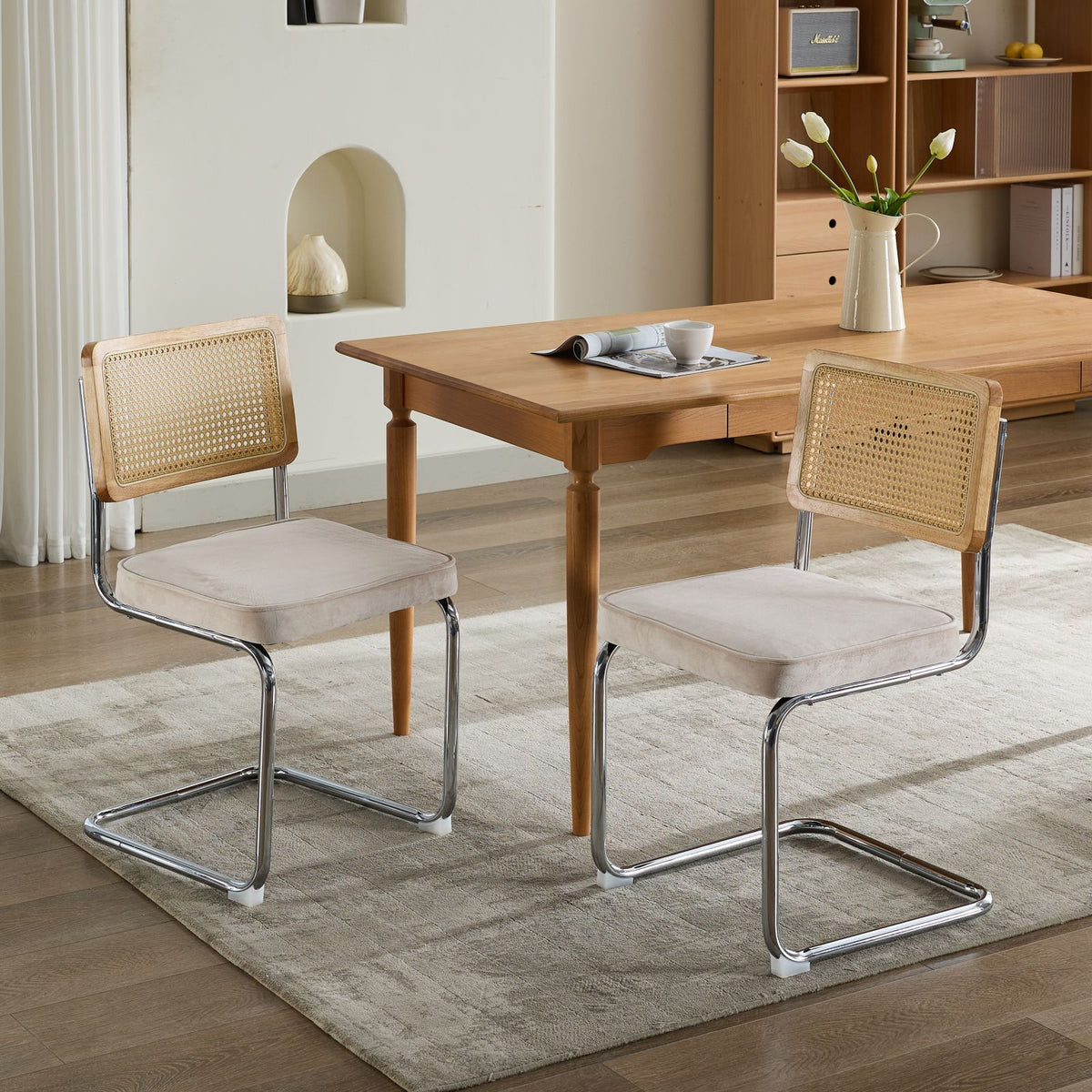 Mid-Century Modern Cane Back Dining Chairs Set of 2