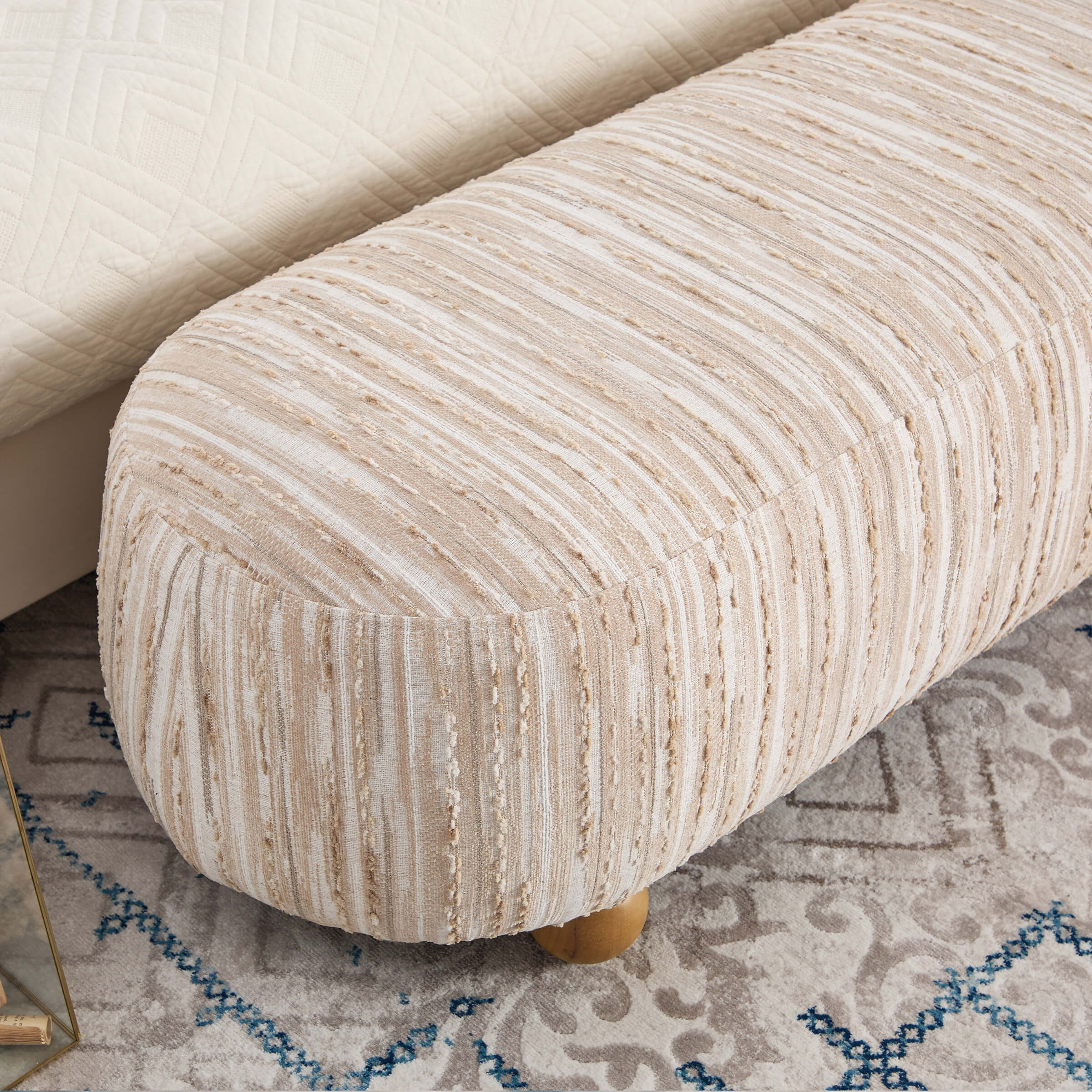 Ottoman Bench with Round Solid Wood Legs-2685BH