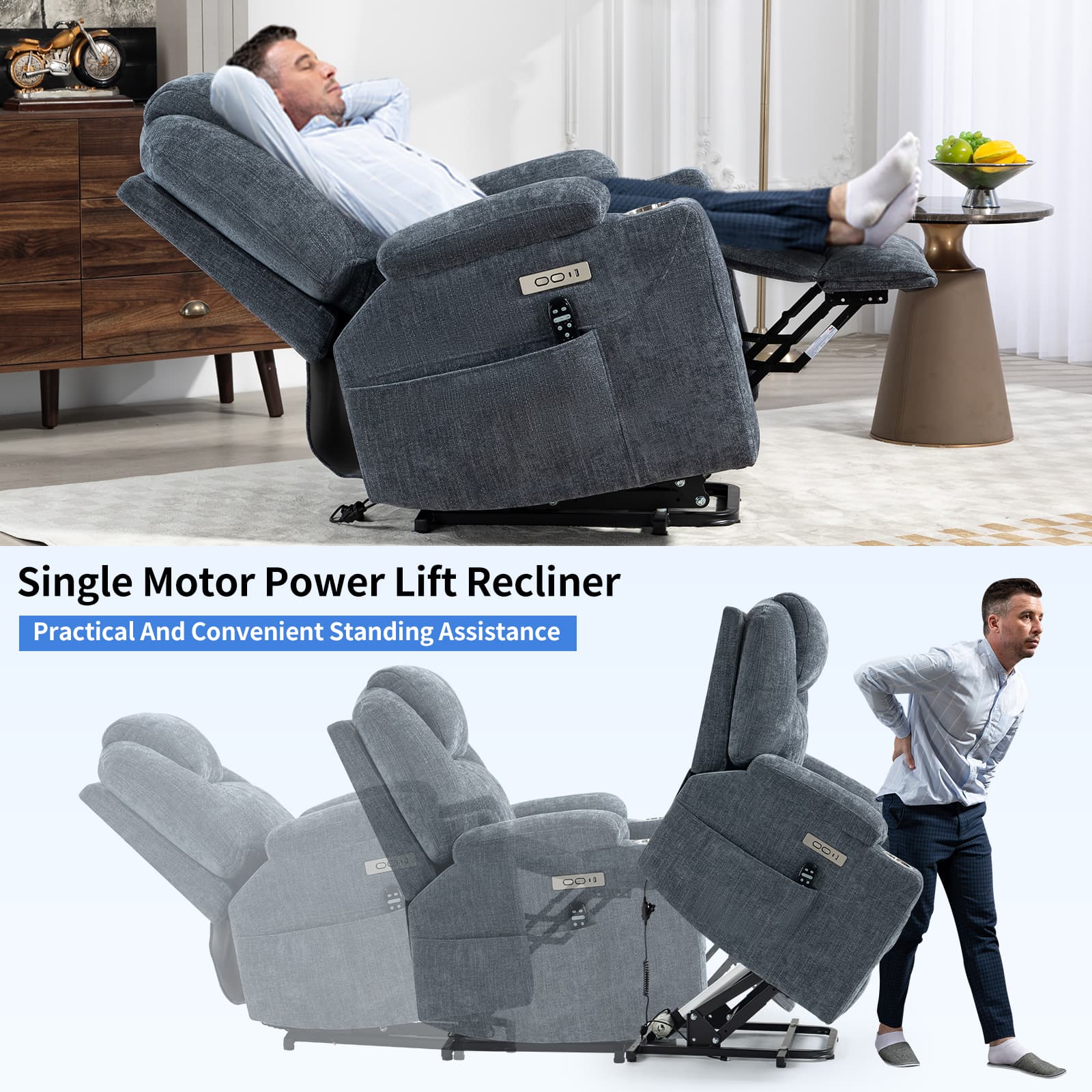 Power Lift Electric Massage Heat USB Recliner Chair
