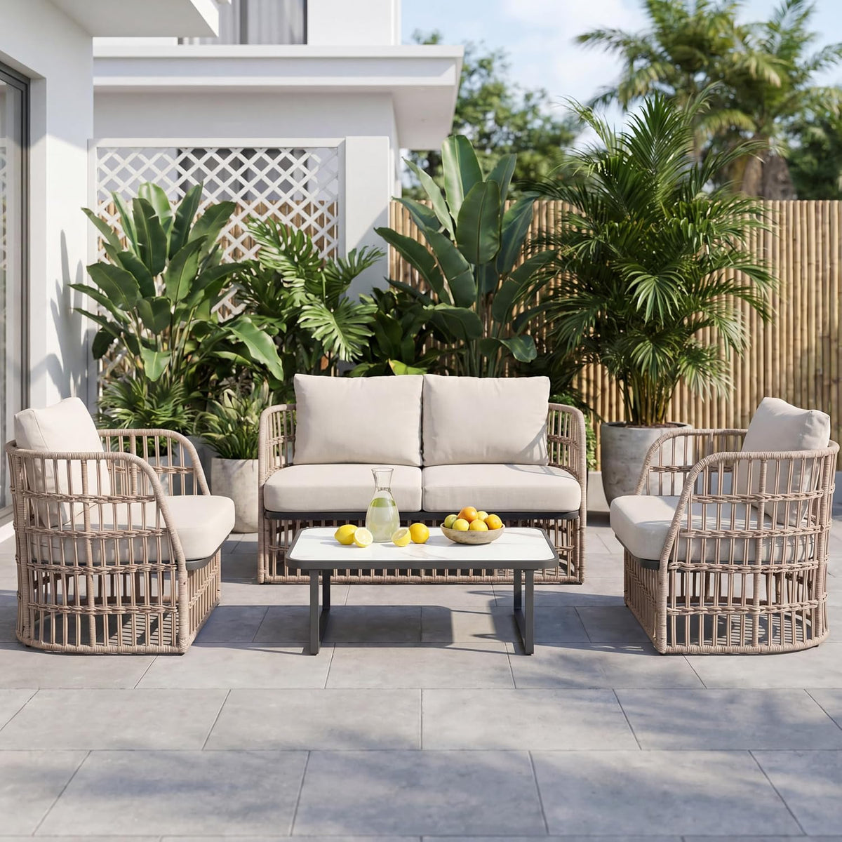 4-Piece Outdoor Wicker Patio Conversation Furniture Set