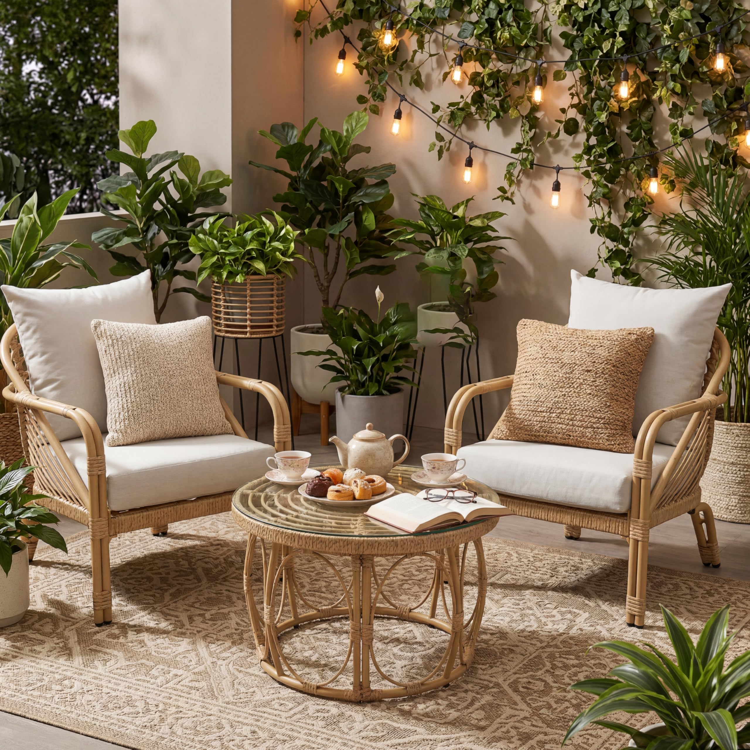 Patio Rope Chairs Set with Storage Table 3 PCS - 25012SE