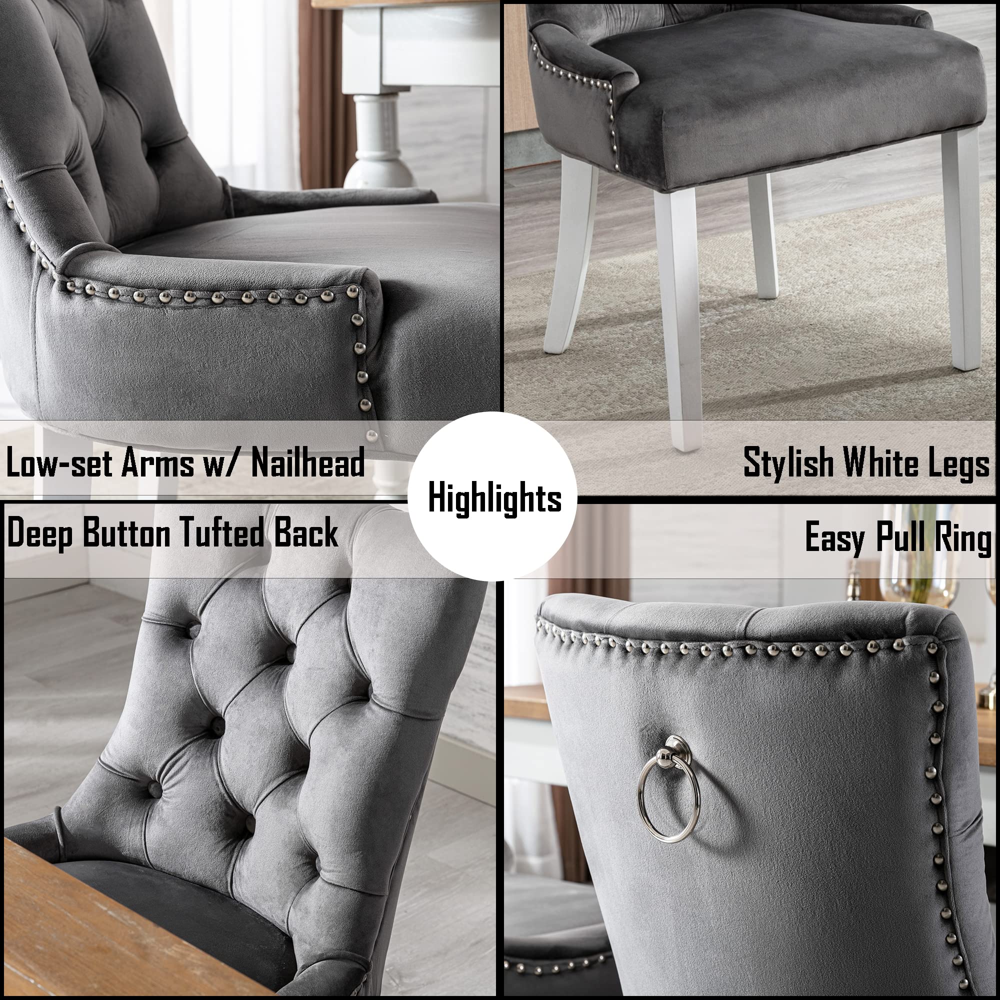 Kmax Tufted Velvet Kitchen Chairs Set of 2 - 8338DC