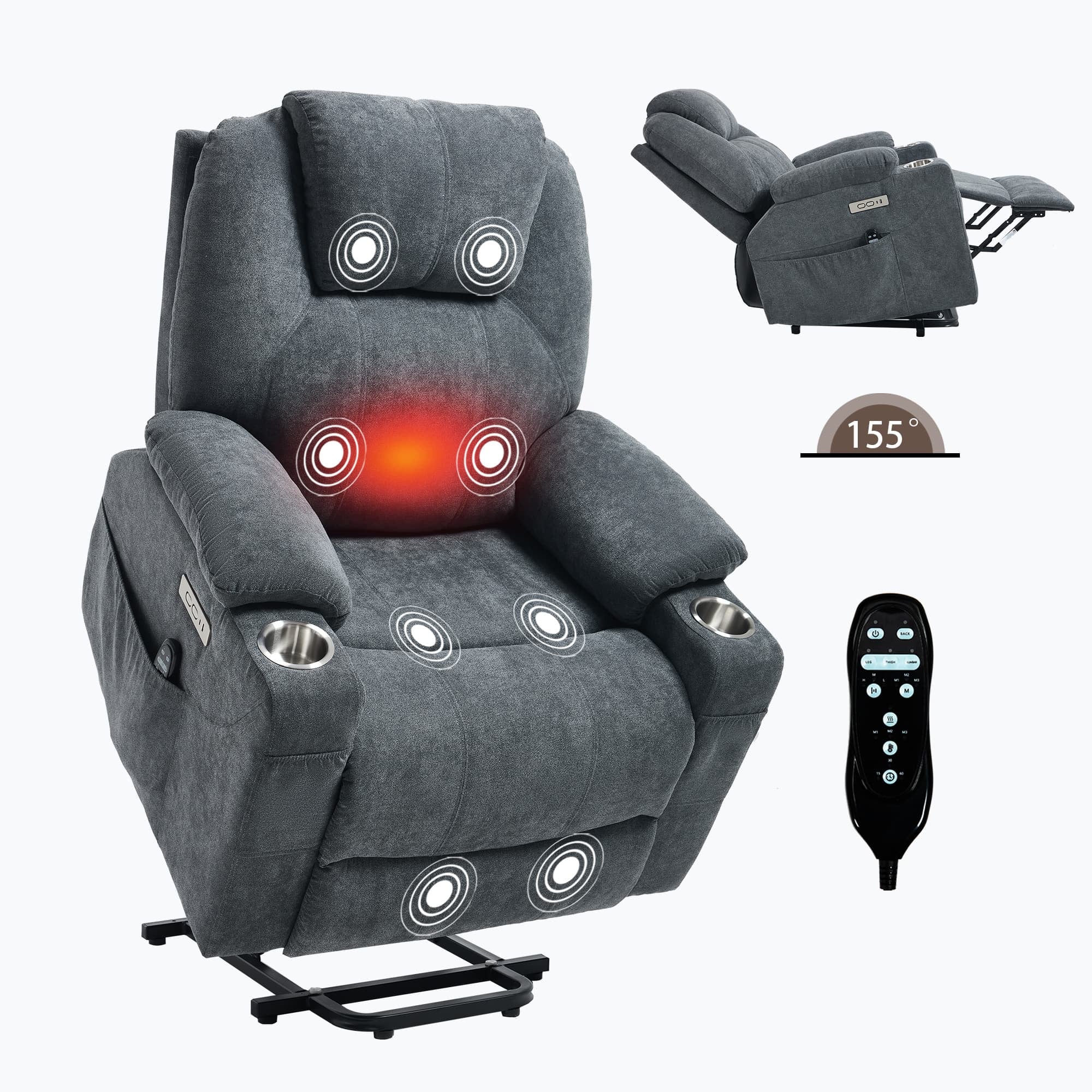 Power Lift Electric Massage Heat USB Recliner Chair