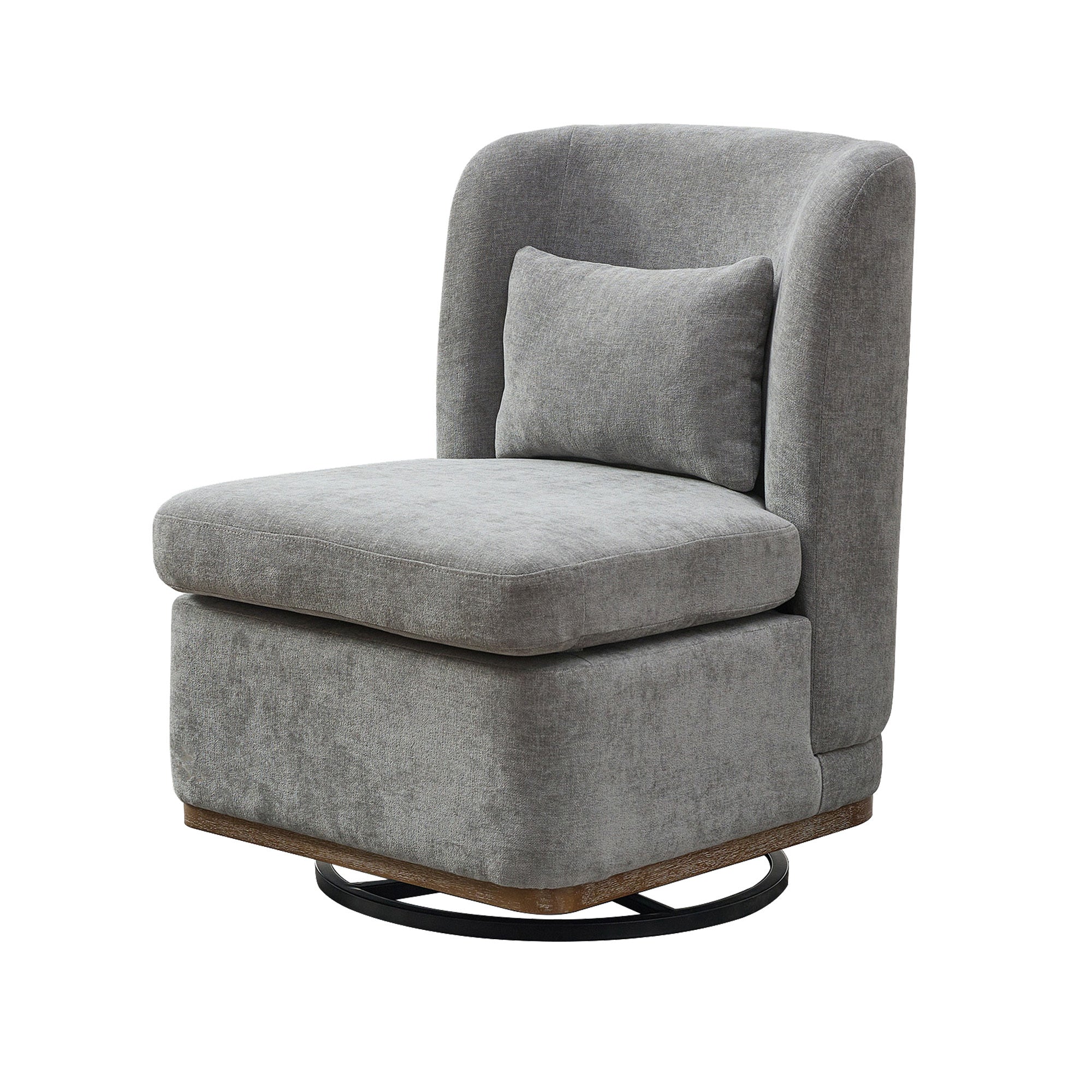 25.2" Grey Chenille Swivel Chair Armless Accent Chair with Pillow