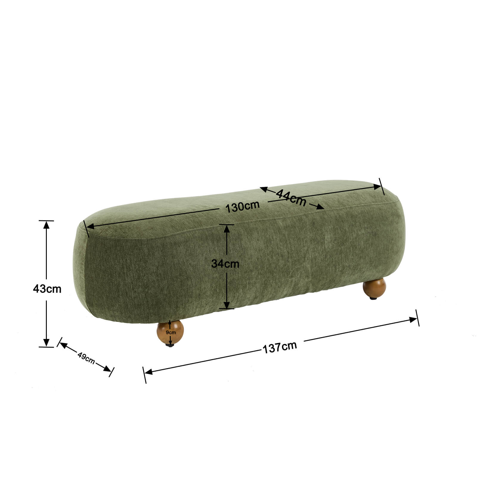 Ottoman Bench with Round Solid Wood Legs-2685BH